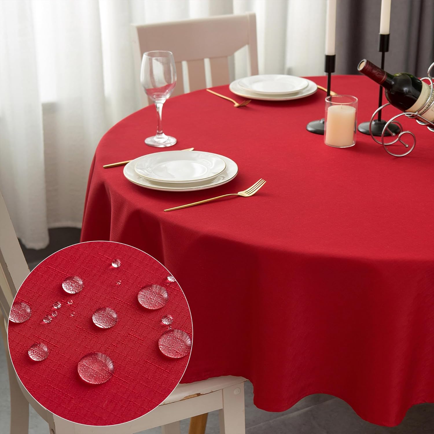 WELTRXE Round Table Cloth,120cm Diameter,Faux Linen Tablecloth,Water Resistant S...