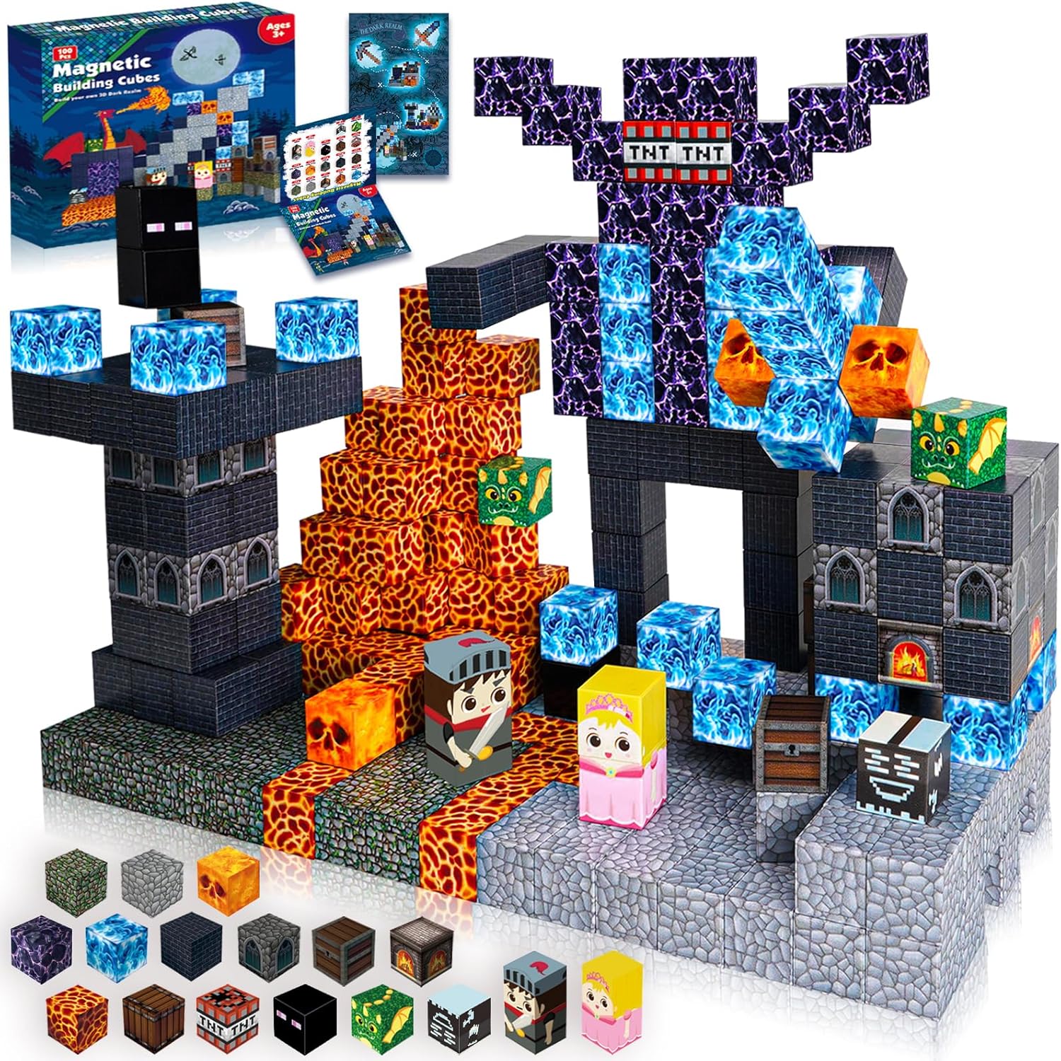 Goody King Magnetic Blocks - 100PCS Magnetic Dark Mechanical Guardian Castle Set...