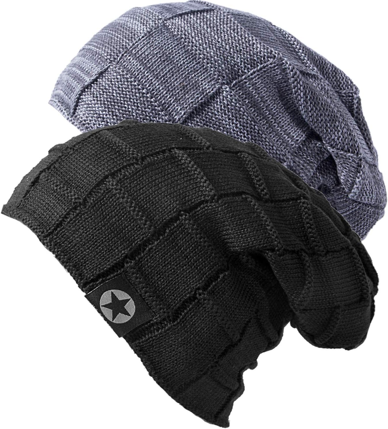 Chalier Cozy 2 Pack Mens Hats Slouch Beanie Hat Knitted Baggy Skull Cap Black Be...