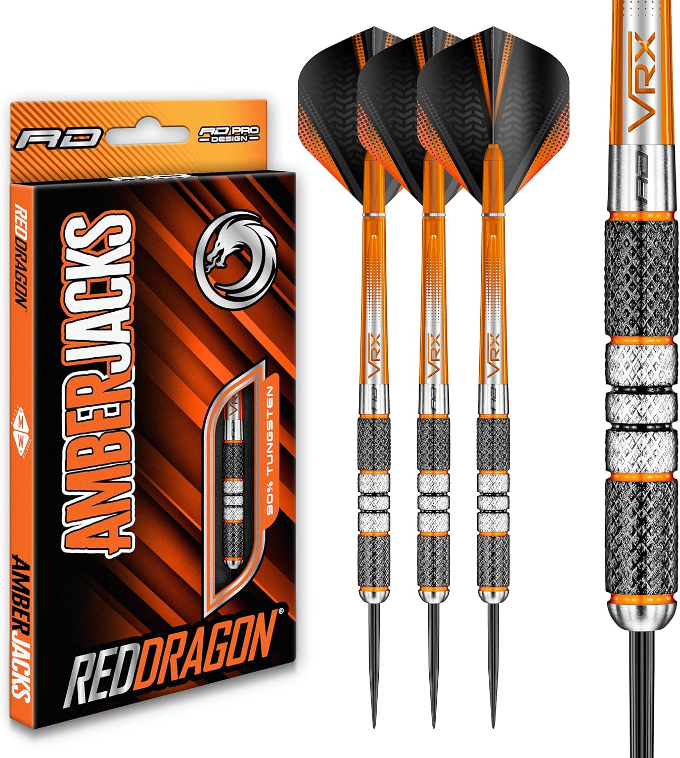 RED DRAGON Amberjack 21g, 22g, 24g Tungsten Steel Darts with Flights, Shafts, Wa...