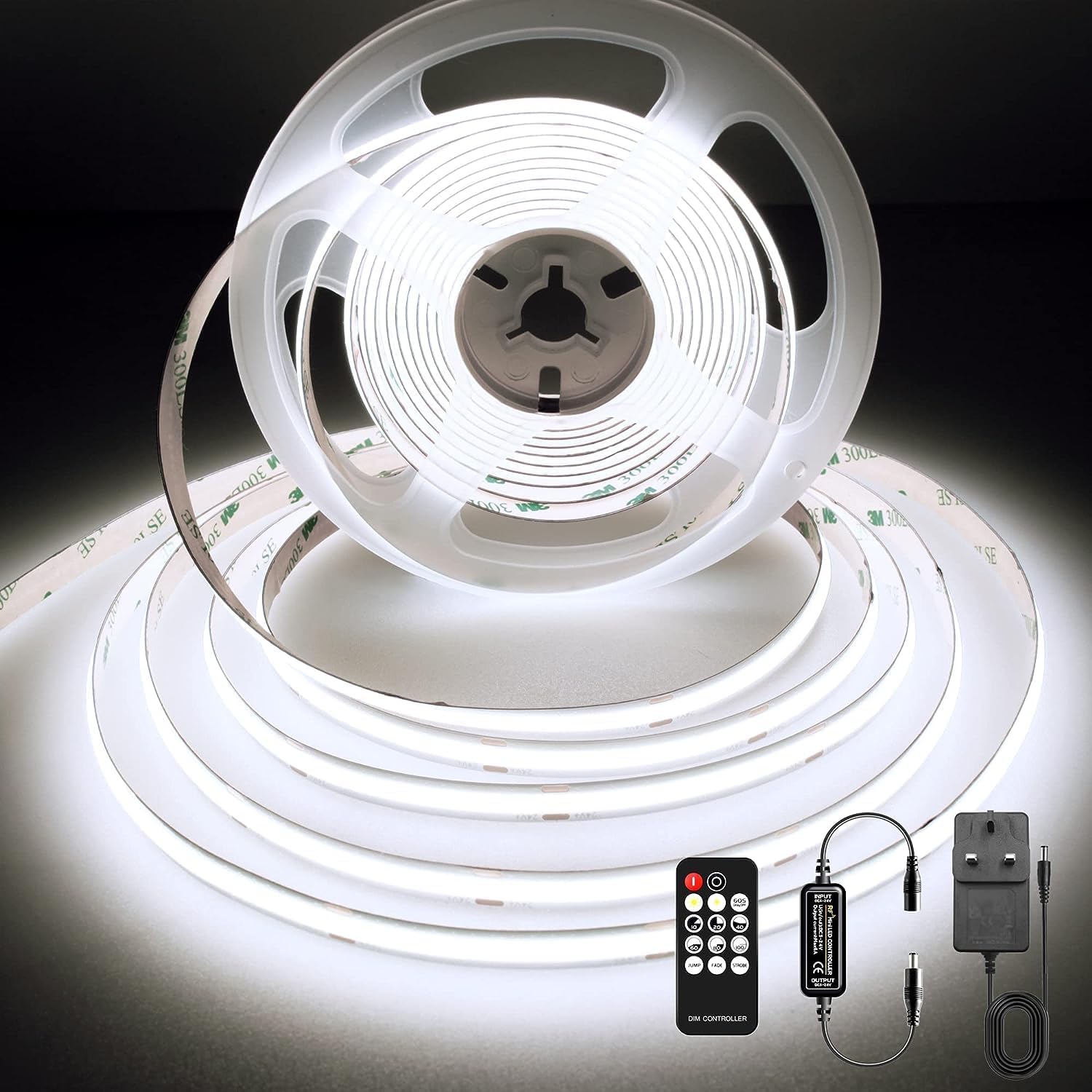 BERIXDEEP COB LED Strip 3m, Dotless LED Strip with Remote and Power Supply, DC24...
