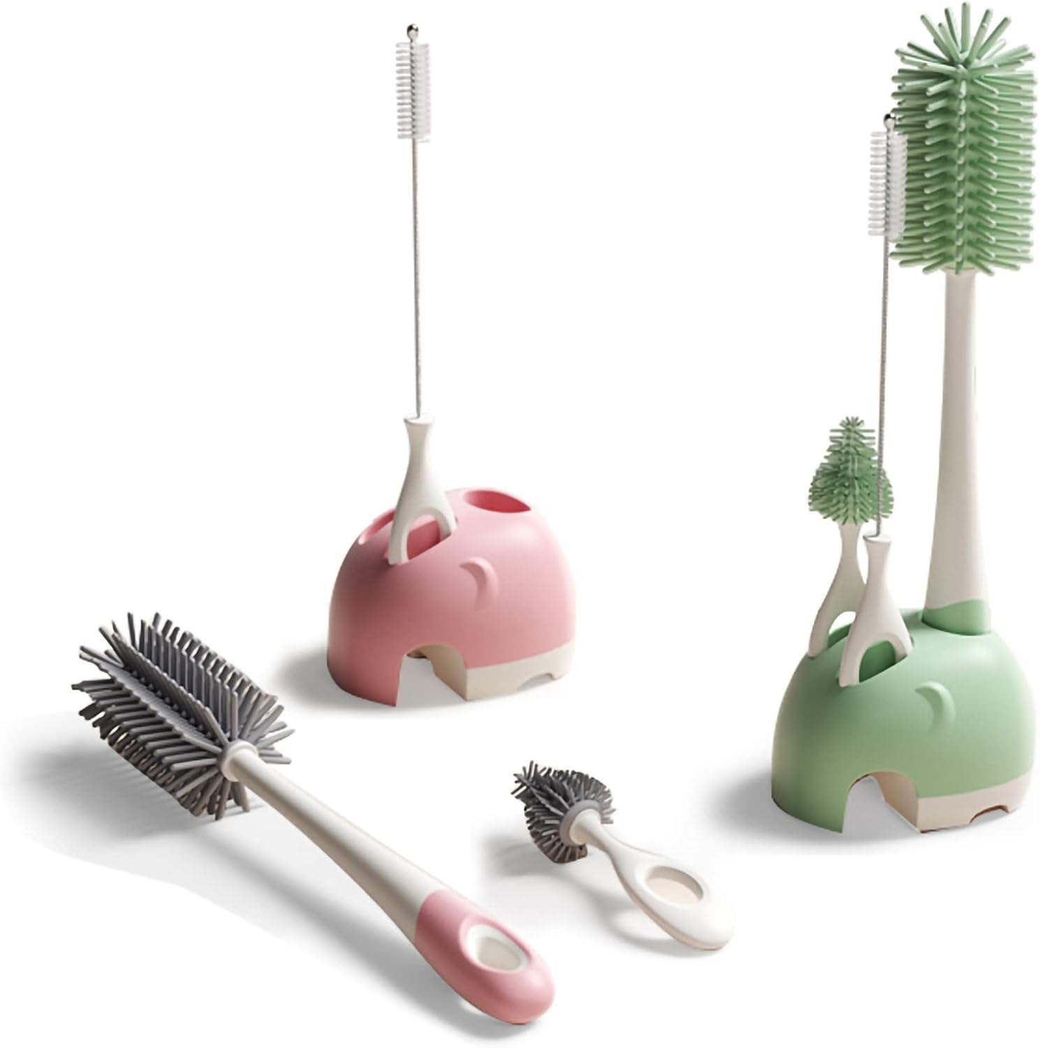 Bebamour Stand Baby Bottle Brushes for Cleaning 3 in 1 Soft Baby Bottle Brush, T...
