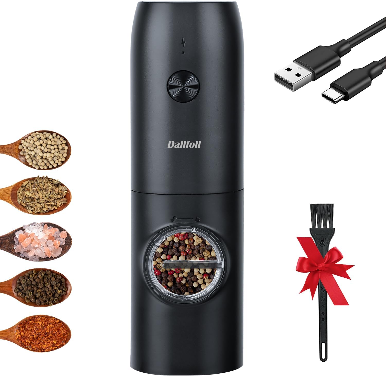 Dallfoll Electric Salt and Pepper Grinder, Rechargeable Salt and Pepper Mills wi...