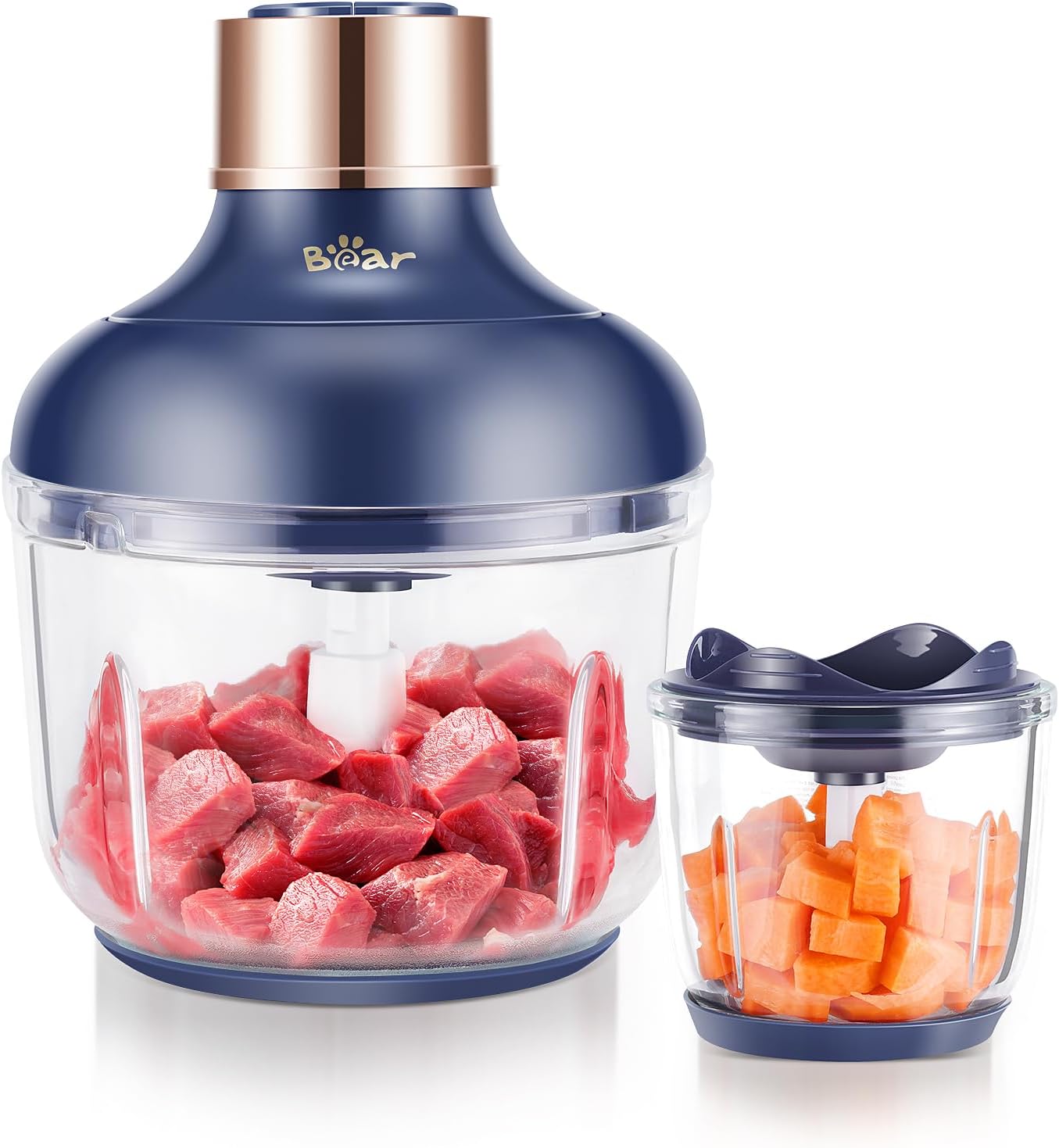 Bear 0.6L+2L Food Processor, 2 Bowls with 2 Speeds Control and 2 Sets Stainless...