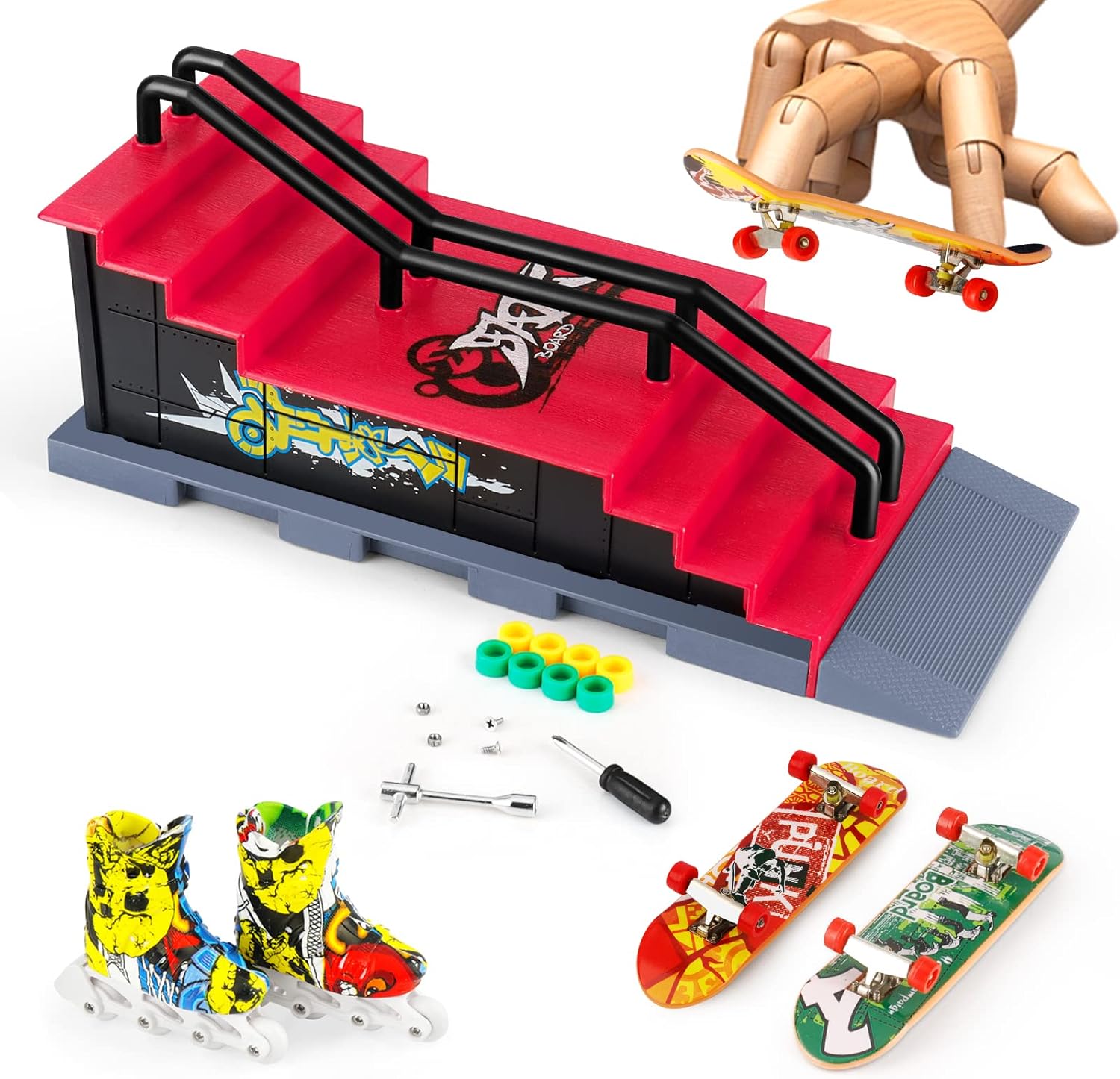 MOMSIV Mini Finger Skateboard and Ramp Accessories Set (F)