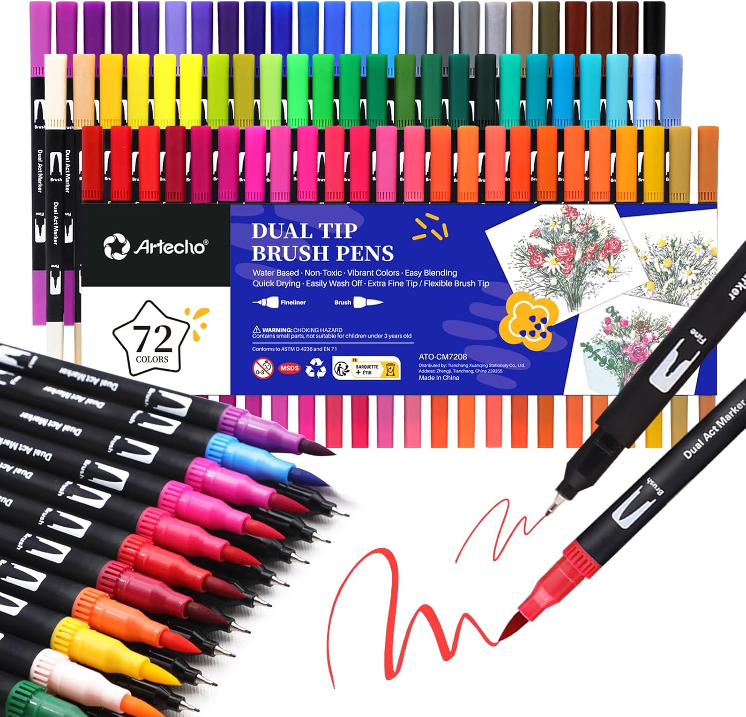 Artecho 72 Dual Tip Brush Pens，Colouring Pens brush pens for Adult，Colouring B...