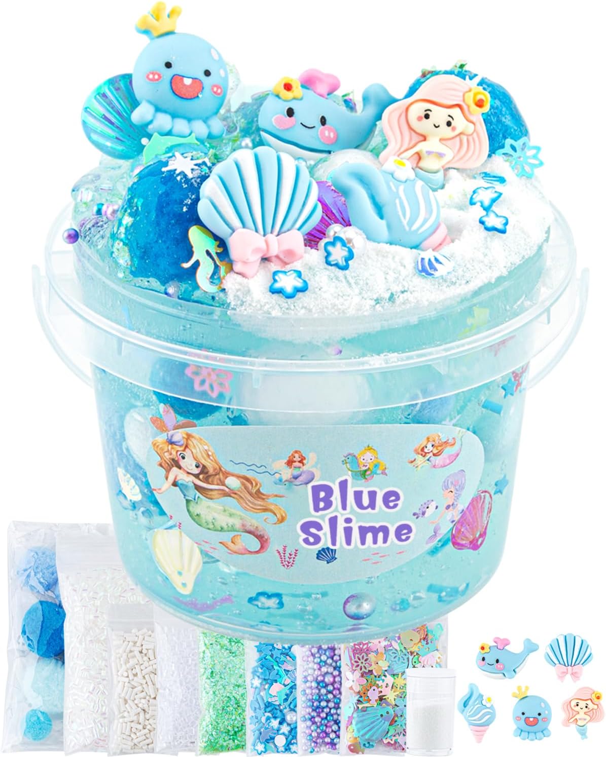 Okaybee 10 FL OZ Mermaid Slime Kit, Blue Clear Slime Bucket, Slime Party Favors...