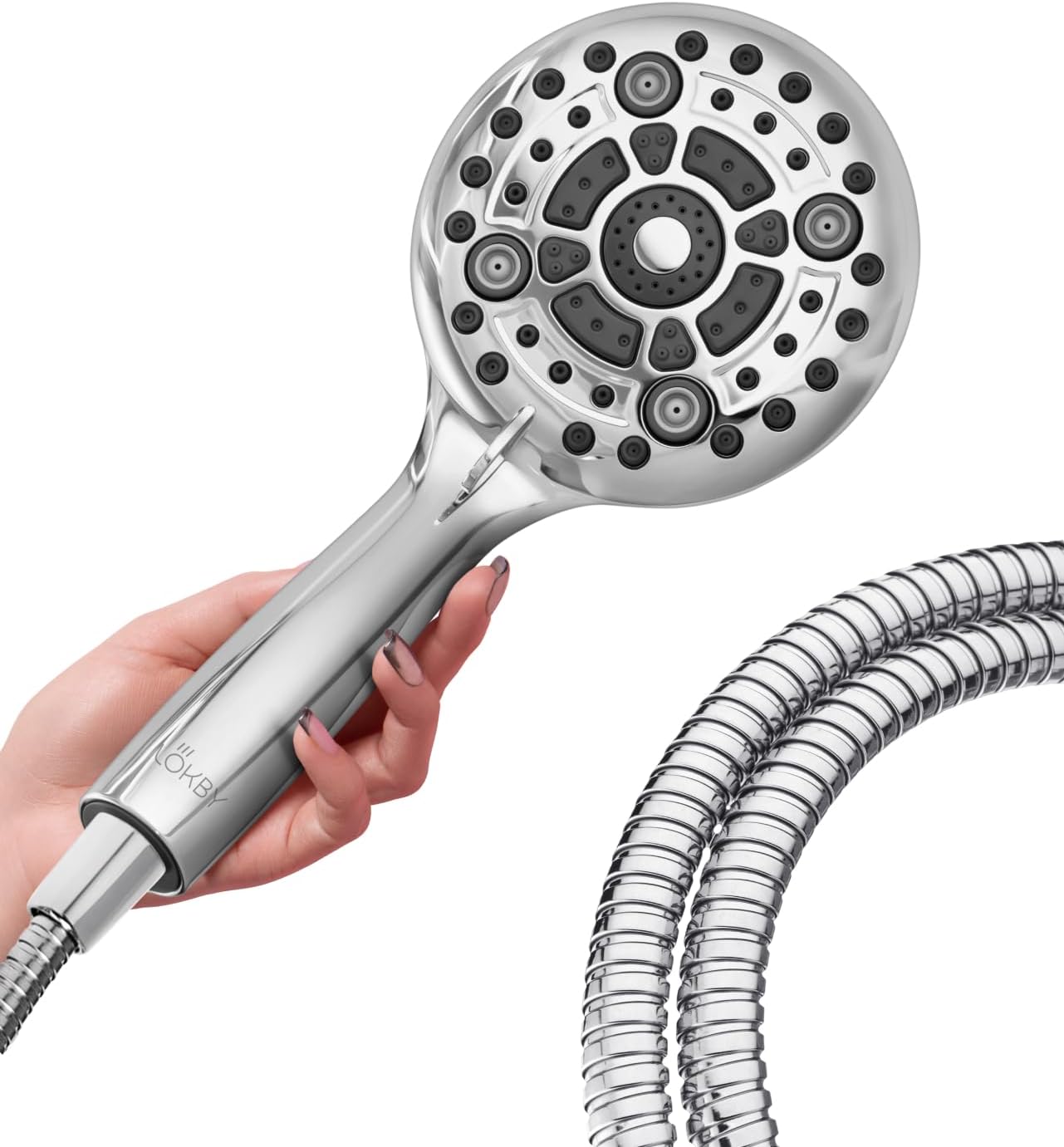 Lokby Shower Head and Hose Set 6 Settings - 1,5 m Stainless Steel Shower Hose -...