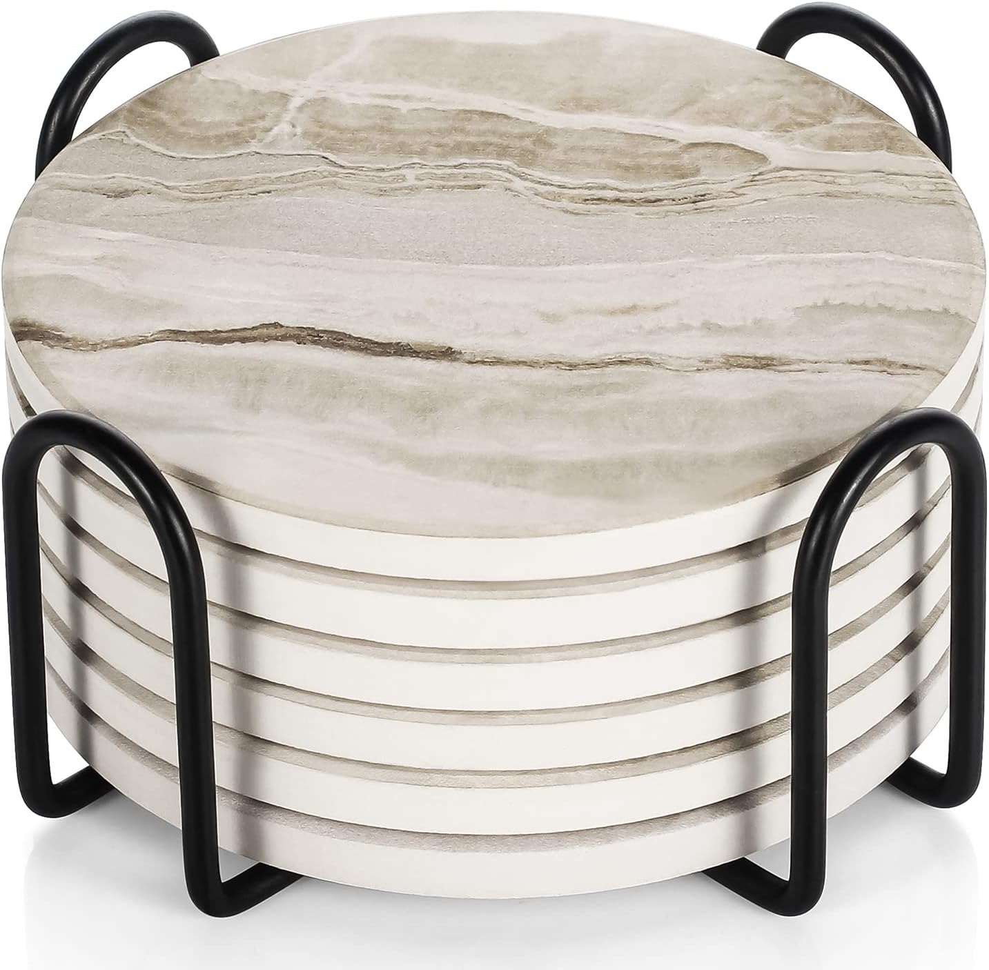 LIFVER Coasters - Coasters Set of 6 - Marble Coasters Ceramic - Coasters with Ho...