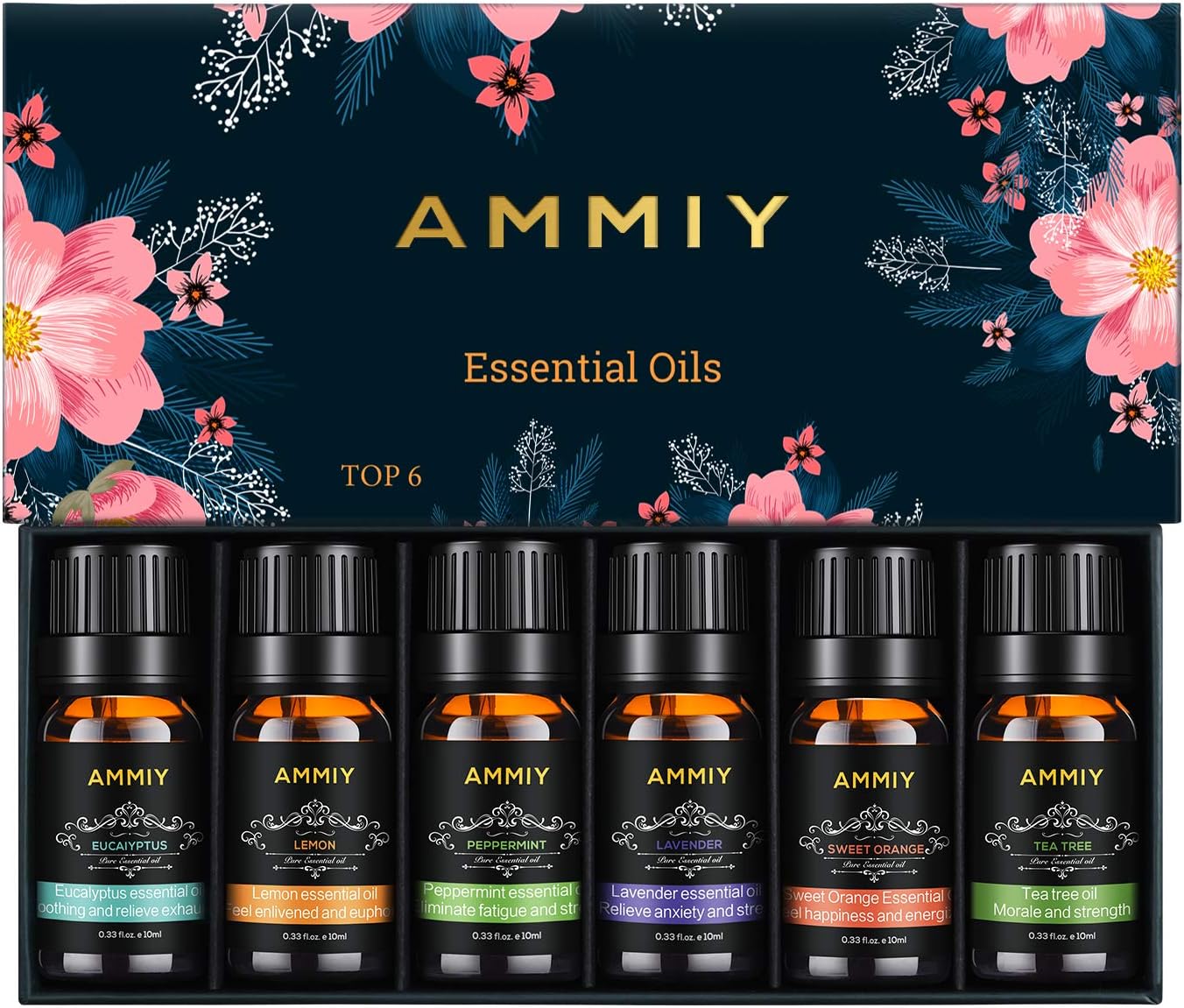 AMMIY Essential Oils Set of 6 x 10ml for Aromatherapy Bath Spa Diffuser Fragranc...