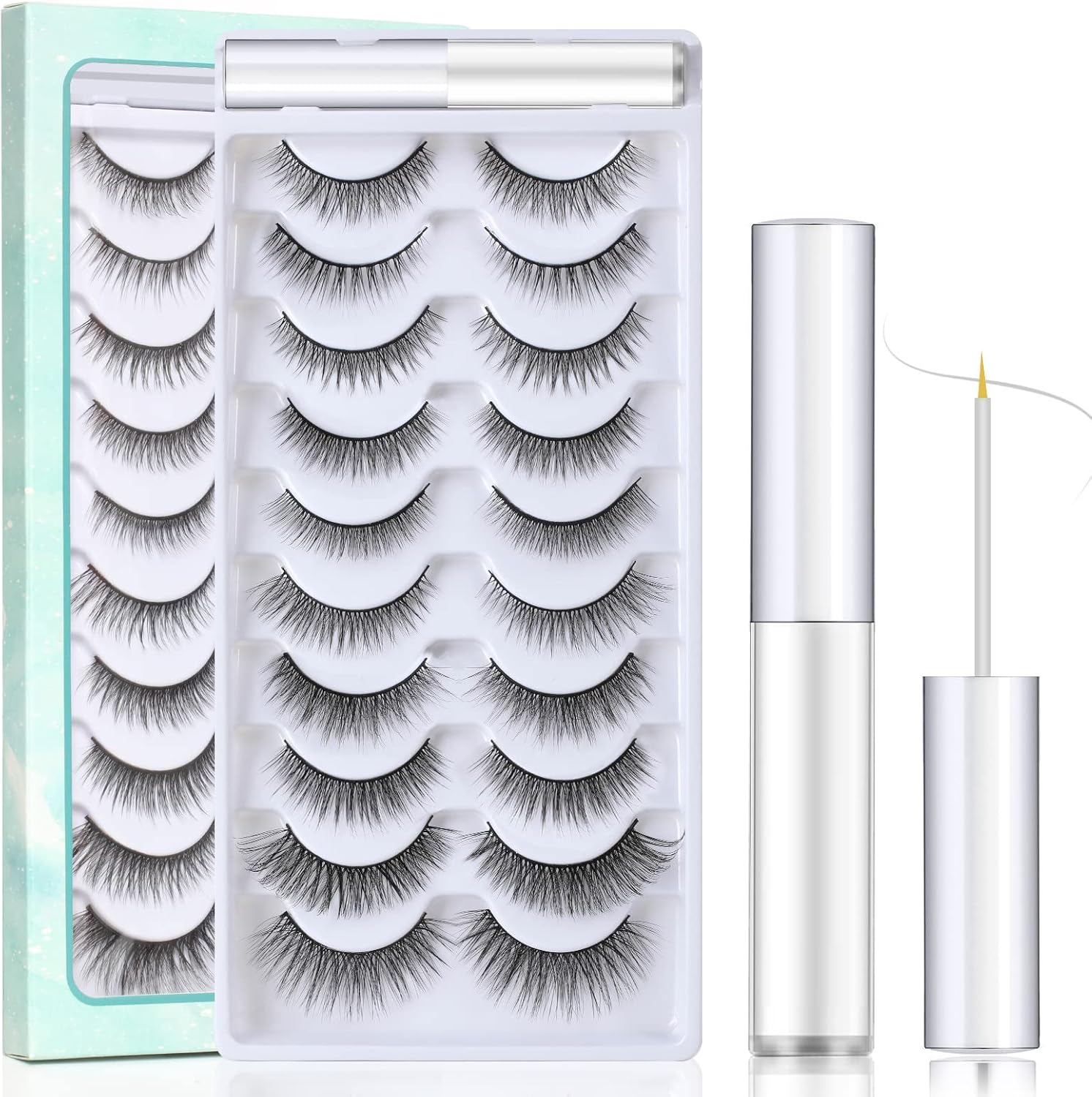 SISILILY False Eyelashes Multipack with Eyelash Glue - 10 Pairs Reusable 3D Eye...
