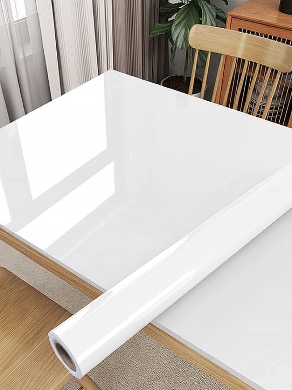Self Adhesive Wallpaper White Glossy 45cm × 500cm Sticky Back Plastic Paper Peel...