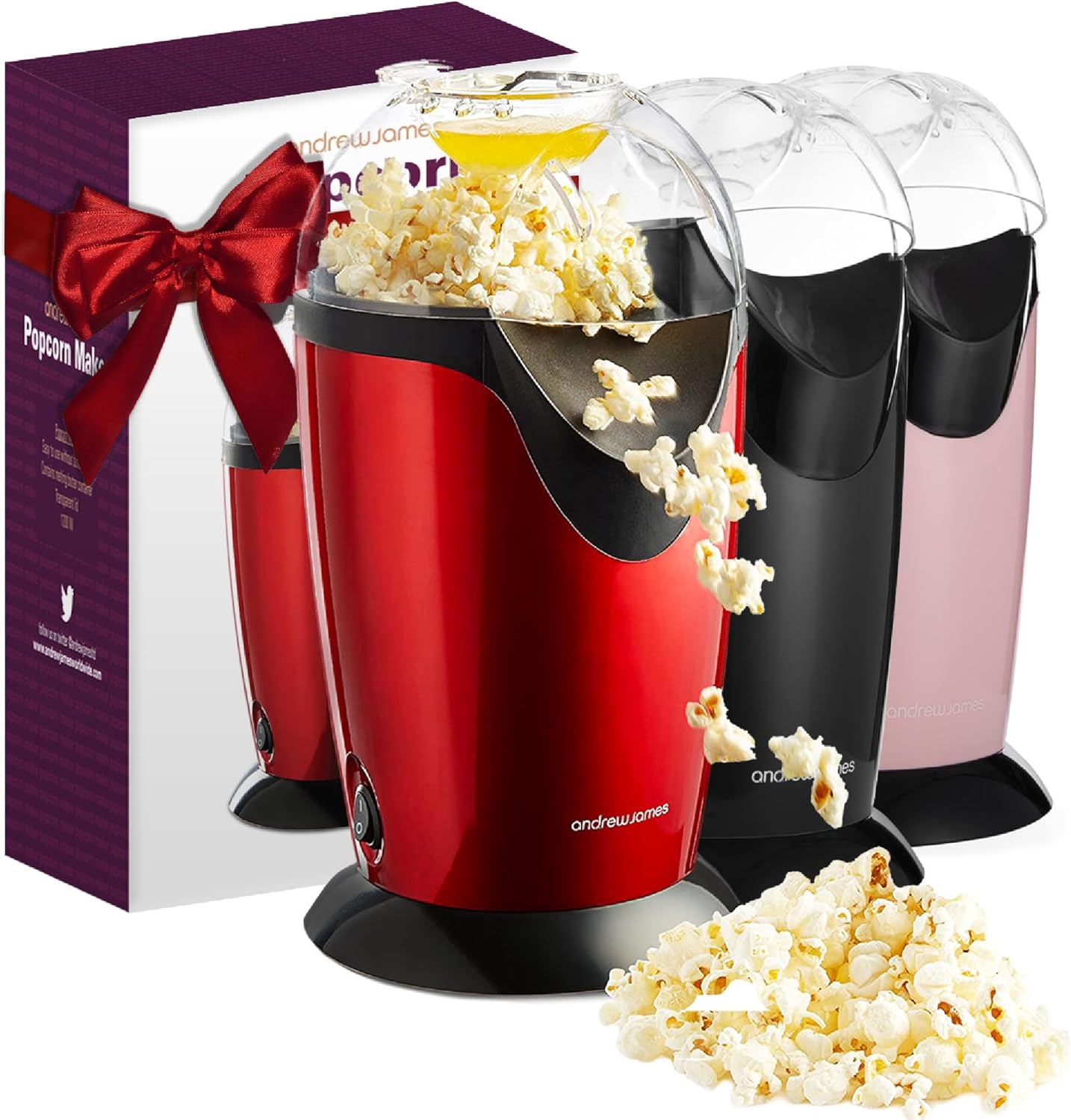Andrew James Popcorn Maker Machine, Healthy Air Popper, Popcorn Machine with 8 A...