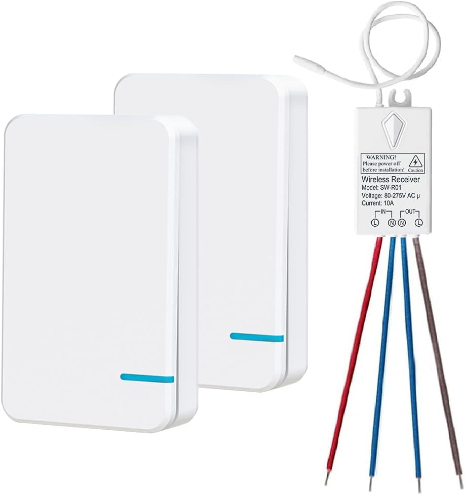 Thinkbee 80~275V Wireless Light Switch Kit, 2 Channel RF Switch with Receiver Re...