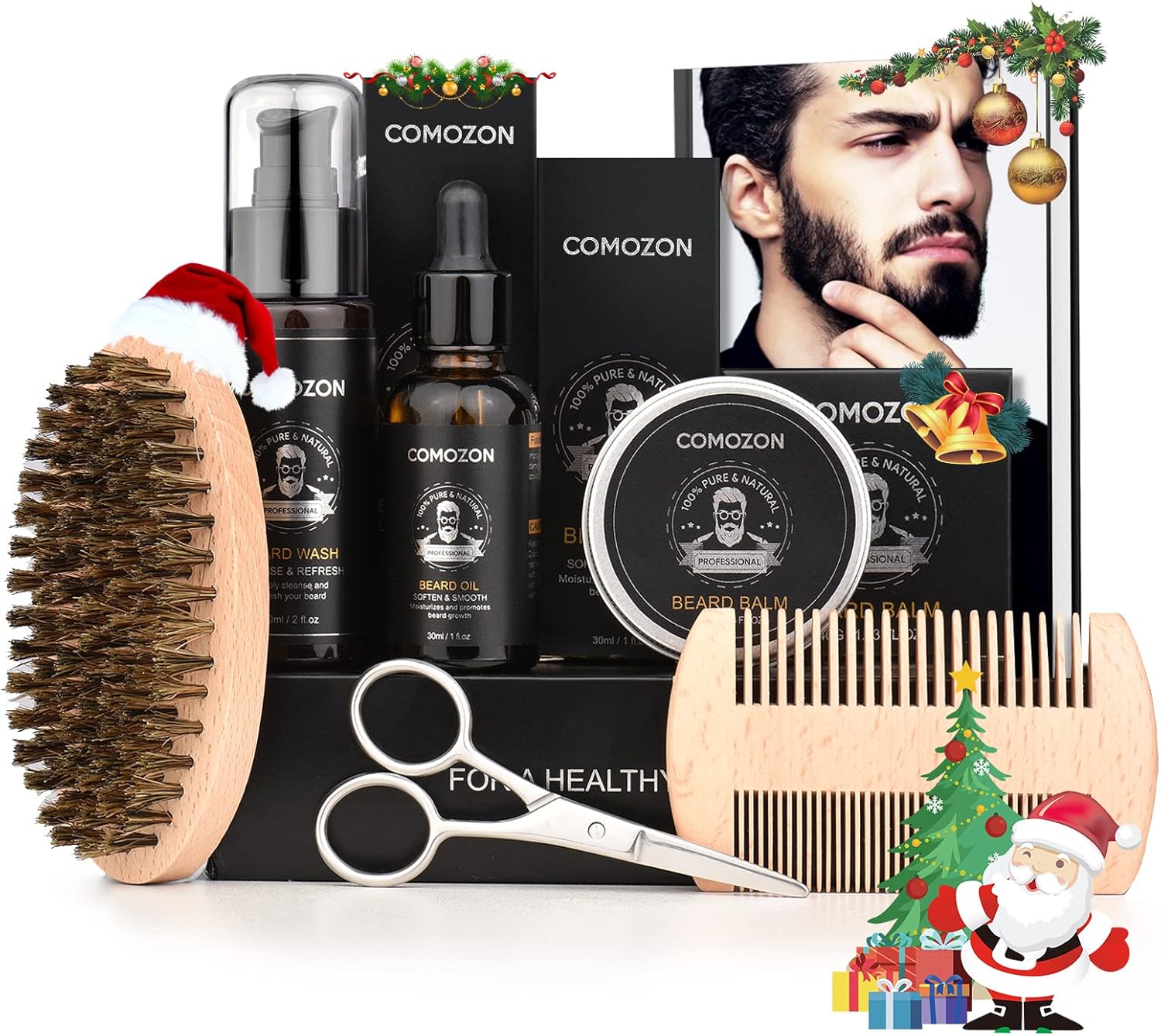 Beard Grooming Kit for Men, Beard Kit Gifts for Him, Beard Growth Kit with Beard...