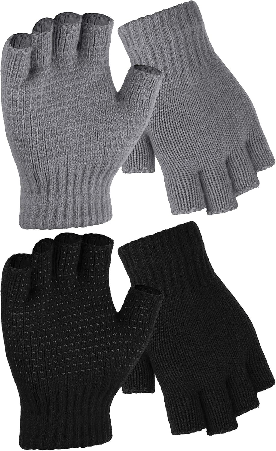 Cooraby 2 Pairs Fingerless Non Slip Gloves Knitted Stretchy Gloves for Men and W...