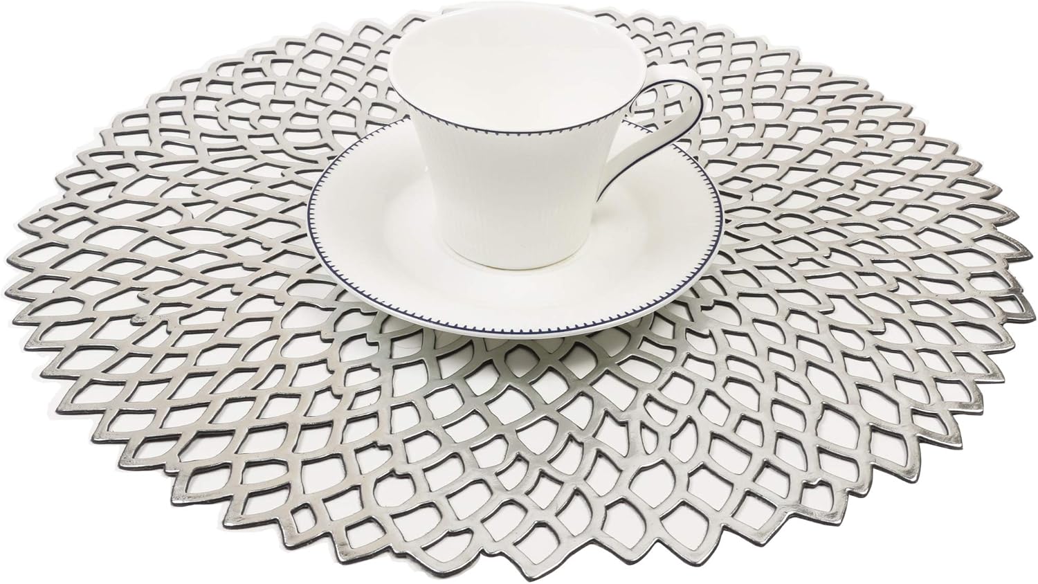 Famibay Christmas Placemats Set of 6 Silver Round Place Mats Washable Heat Resis...