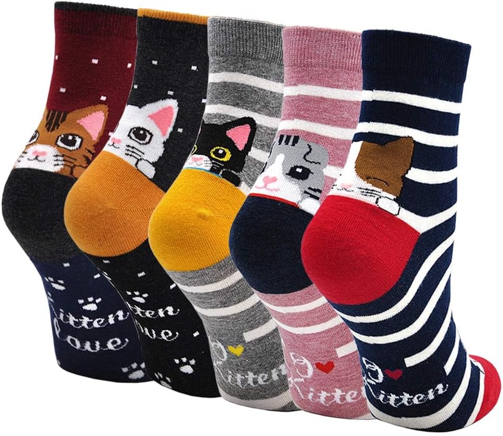ZFSOCK Womens Cotton Animal Socks Novelty Cartoon Dog Cat Socks Ladies Cute Fast...
