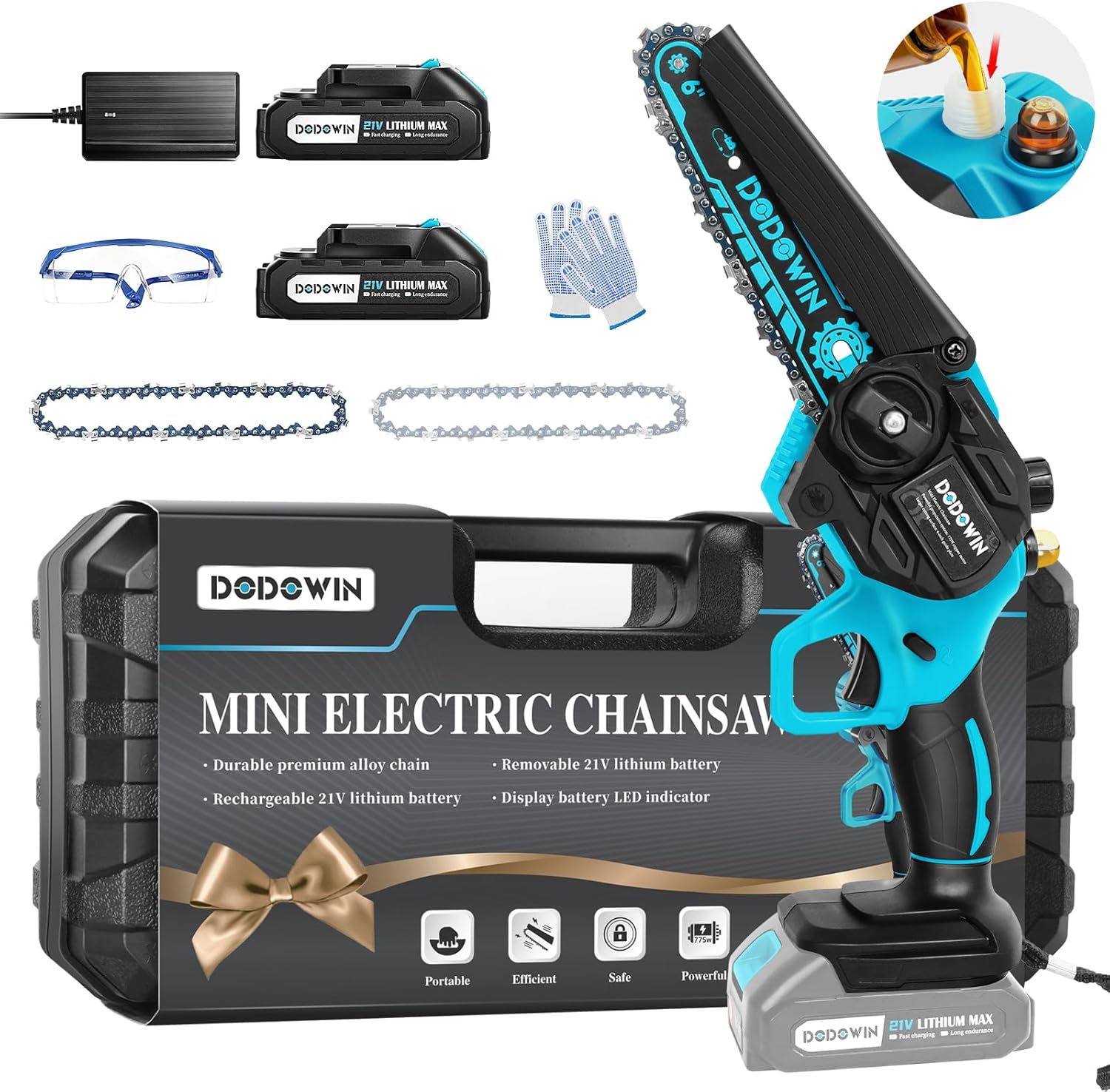 DODOWIN Mini Chainsaw Cordless, Gifts for Men Him Who Have Everything, 6" Electr...