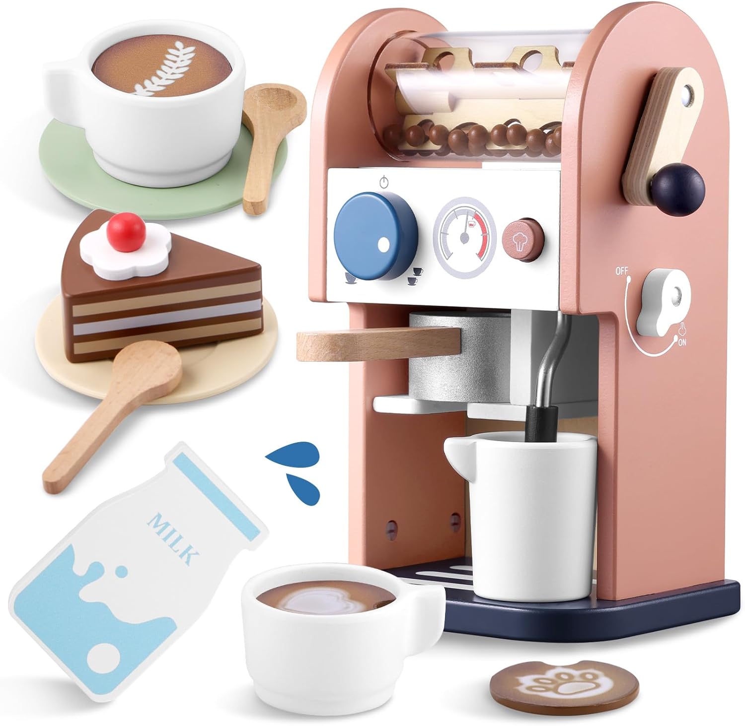 GAGAKU Wooden Coffee Maker Toy 15 pcs Play Kitchen Accessories Toy Coffee Maker...