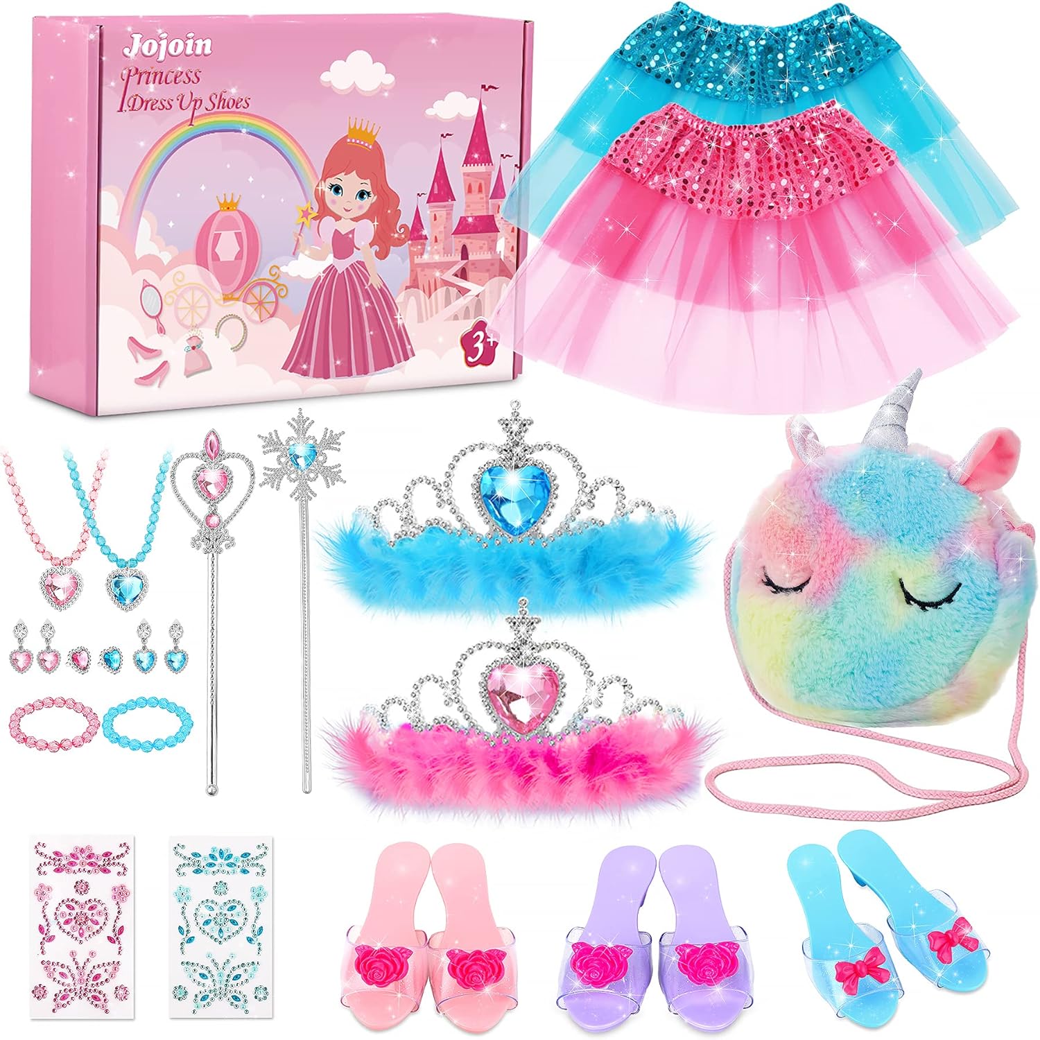 Jojoin Princess Dress Up Shoes, Pretend Princess Toys with 3 Pairs Play Shoes, 1...