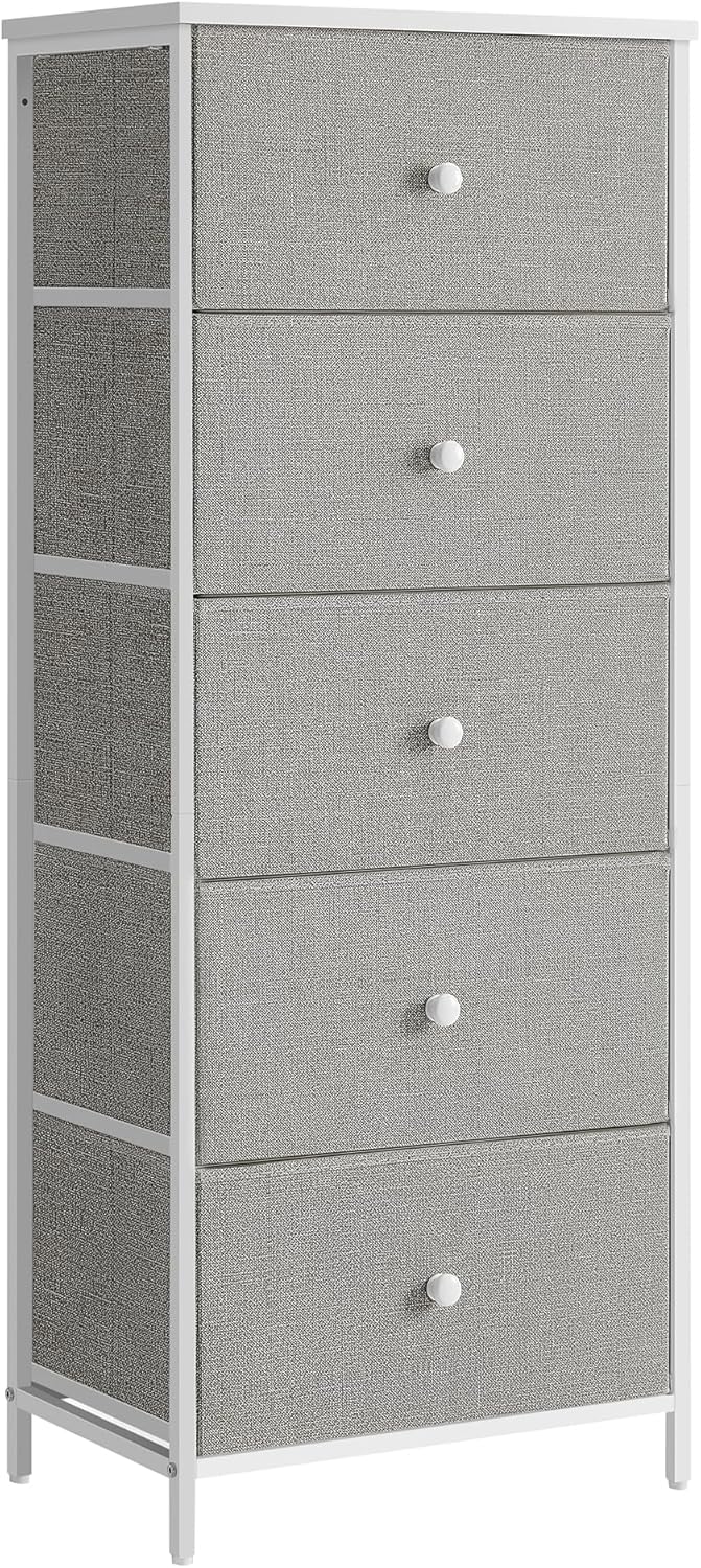 SONGMICS Chest of Drawers Bedroom, Drawer Storage Unit, Dresser with 5 Fabric Dr...