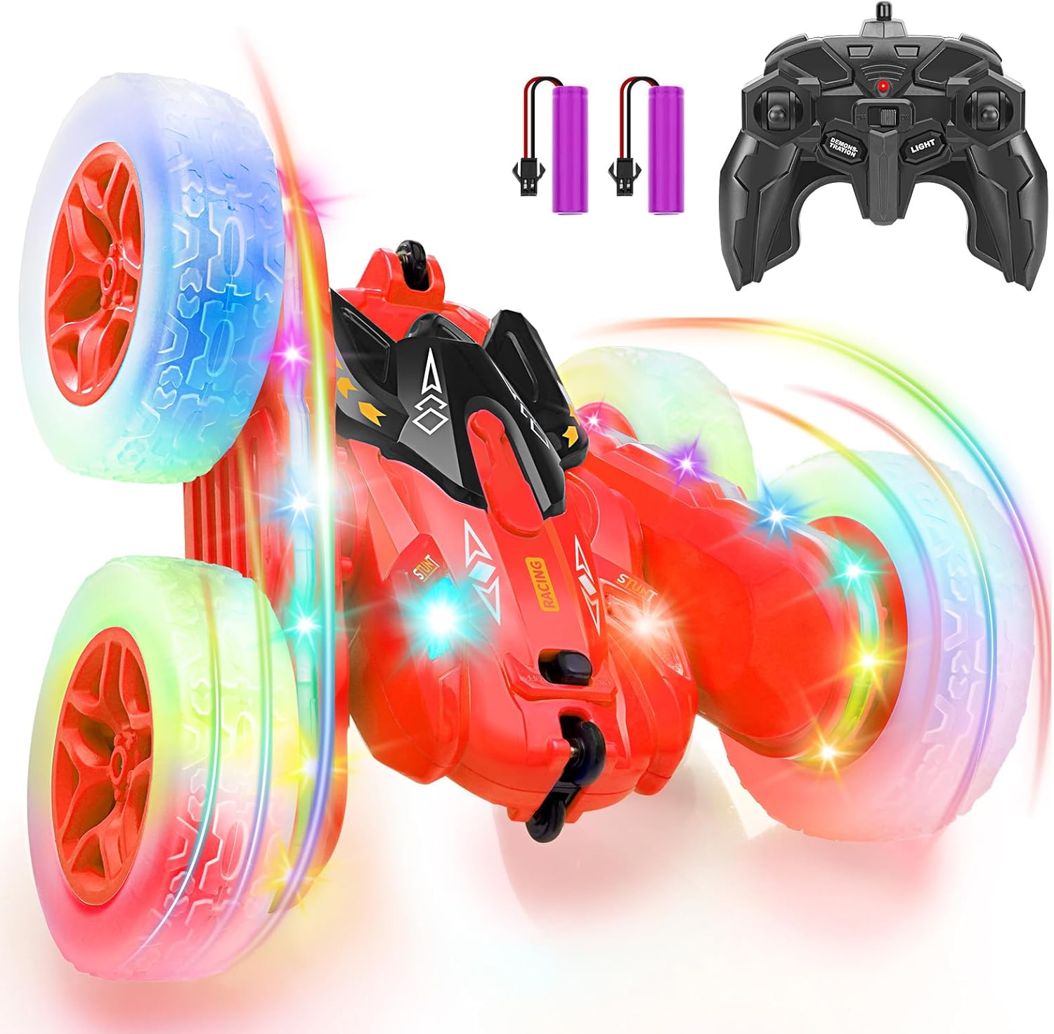SGILE Remote Control Car, Stunt Car with Sides Light Strip and Headlights, 2.4Gh...