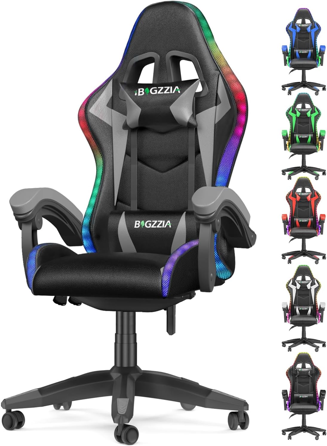 bigzzia Gaming Chair with RGB Computer Chair with Light Reclining PU Leather Vid...