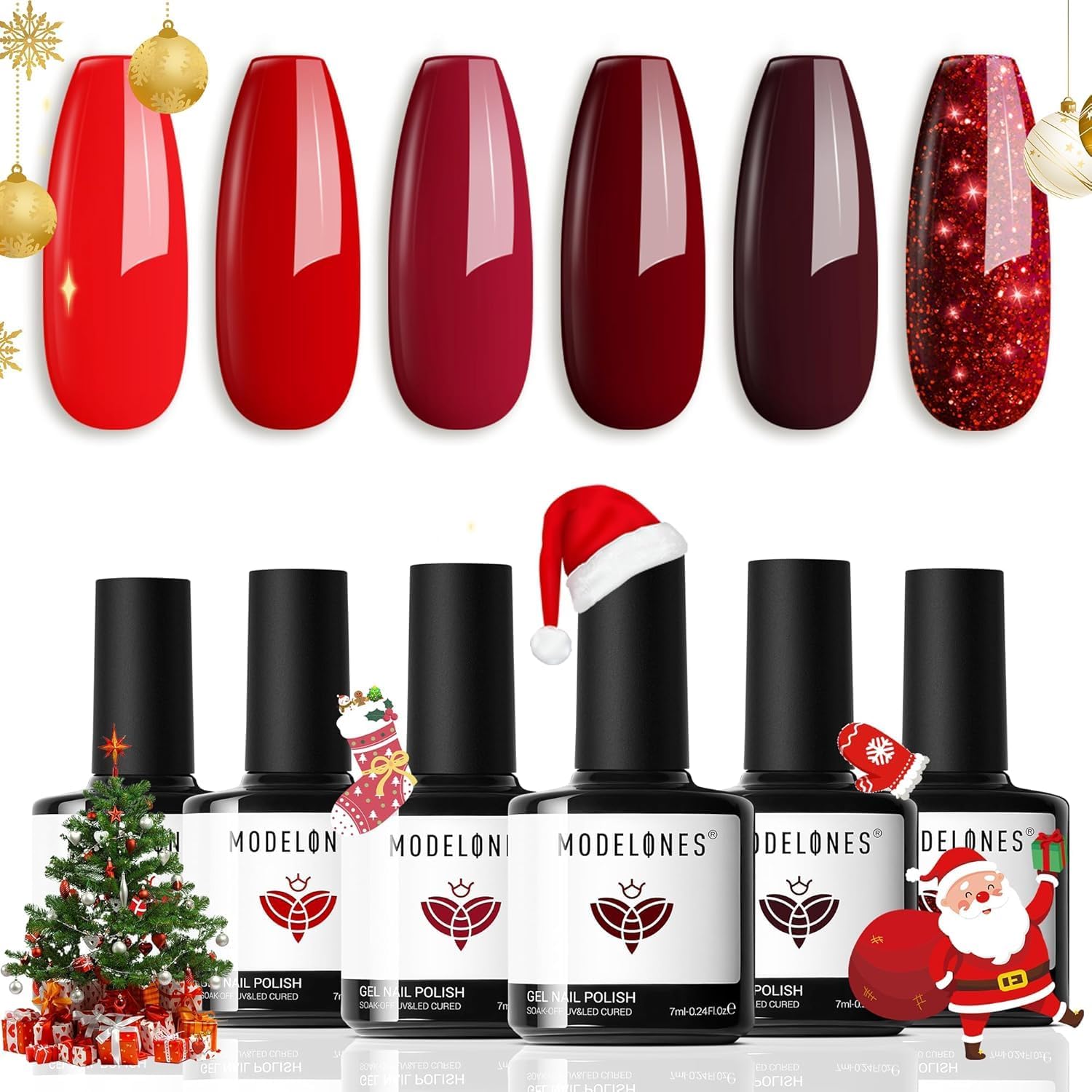 Modelones Gel Nail Polish Set, 6 Colors Red Glitte...