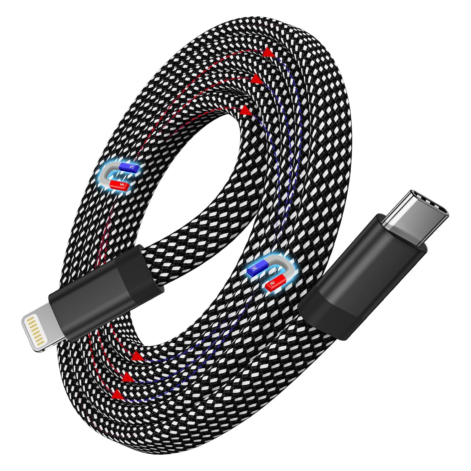 Magtame Magnetic USB C to Lightning Cable, 1M Coiled USB-C to Lightning Braided...