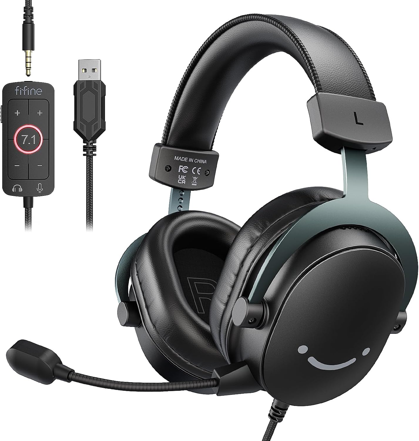 FIFINE Gaming USB Headset with 3.5mm Audio Jack, PC Over-Ear Headset with 7.1 Su...