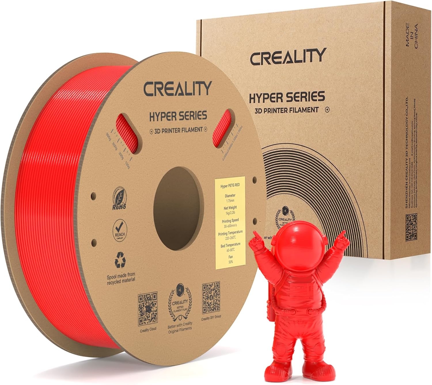 Creality Hyper PETG Filament, Red Filament 1.75mm Hyper PETG 1KG, 3D Printer Fil...