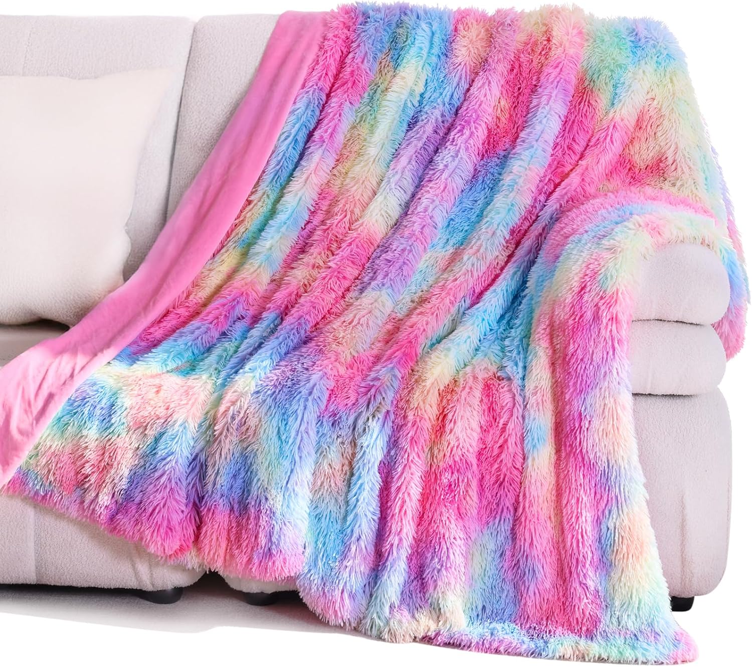 KANKAEU Rainbow Blanket, Fluffy Blanket for Comfort, 130×160cm Rainbow Fleece Bl...