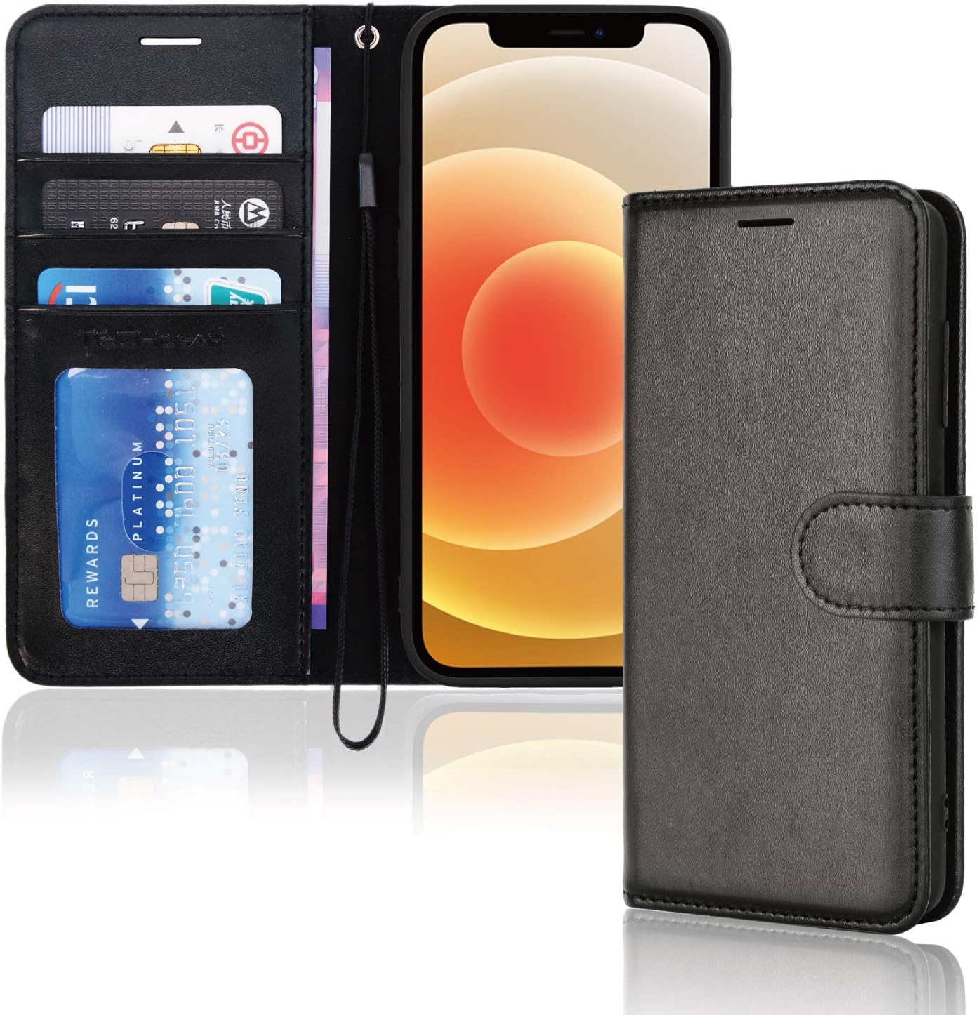 TECHGEAR iPhone 12 / iPhone 12 Pro Leather Wallet Case, Flip Protective Case Cov...