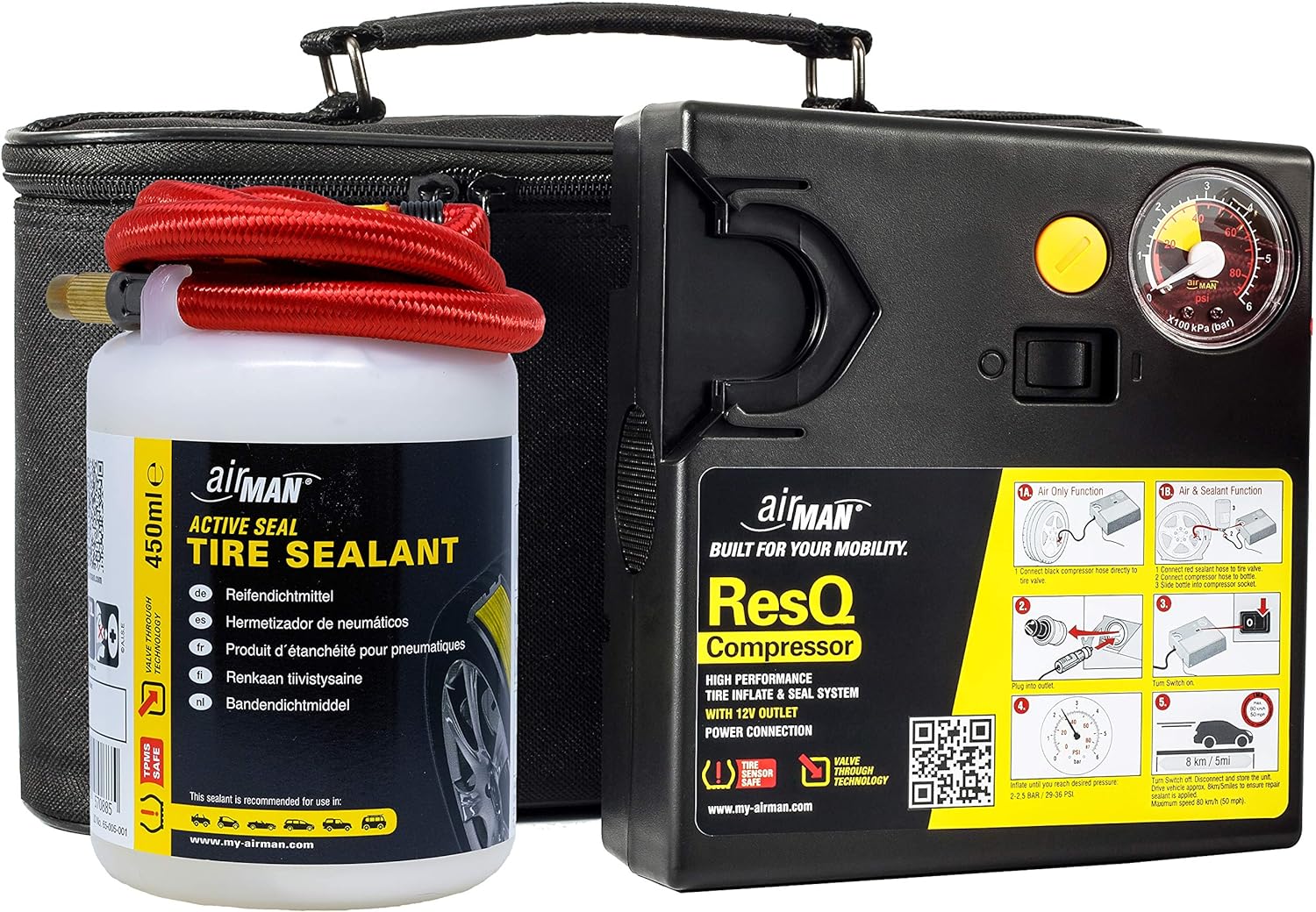 AirMan ResQ Emergancy Tyre Repair Kit, with easy valve through punture repair ty...