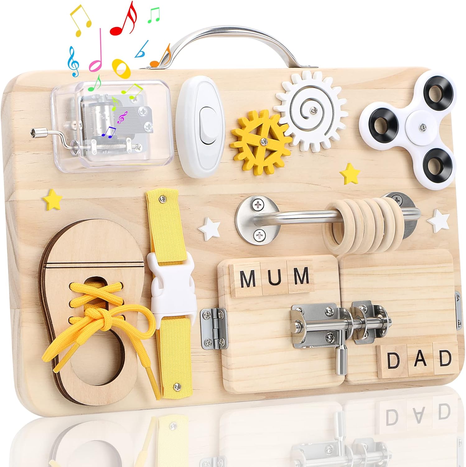 Wooden Busy Board for Toddlers, Handmade Montessori Sensory Toys Activity Travel...