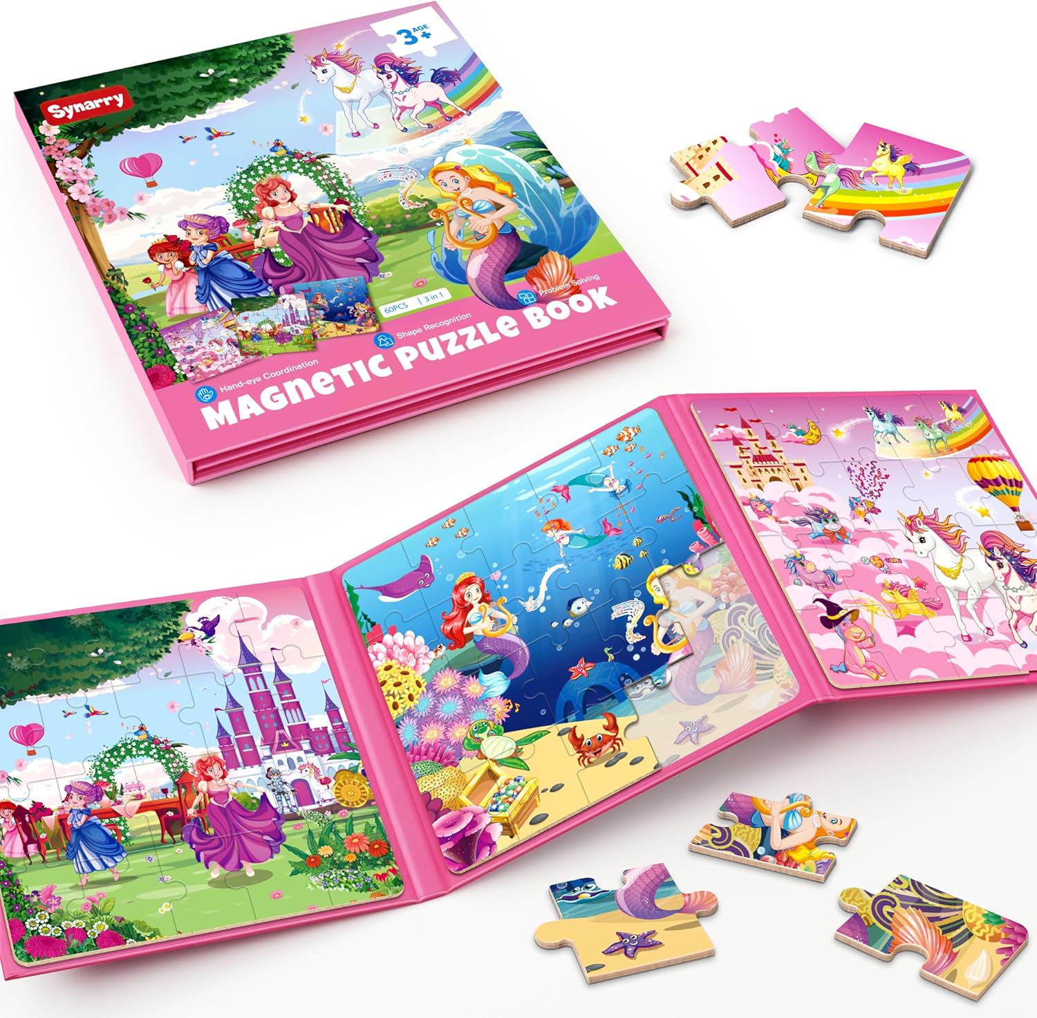 SYNARRY Unicorn Mermaid Princess Magnetic Puzzles for Toddlers 3-5 Girls, 20 Pie...