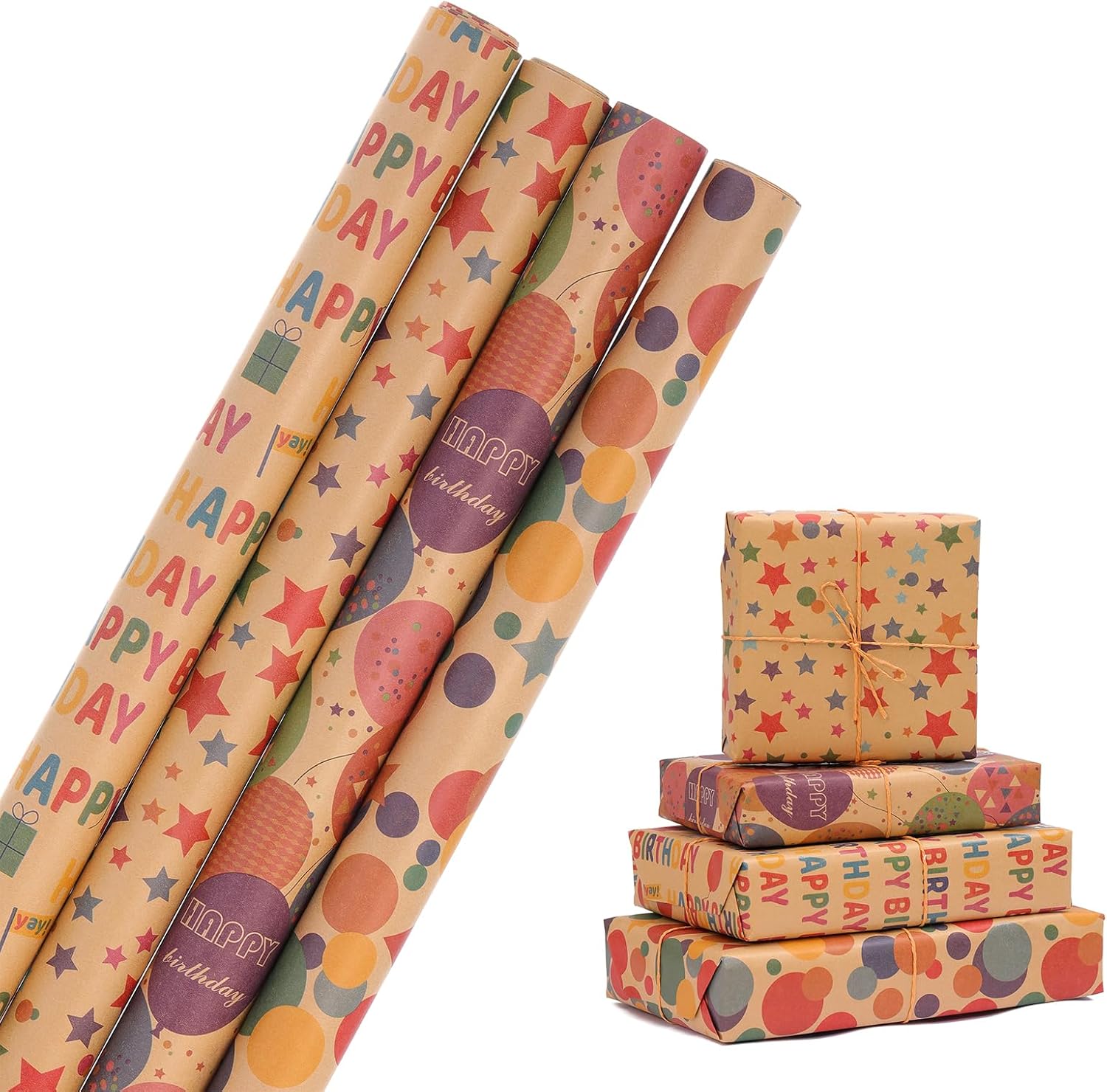 HBell Birthday Wrapping Paper Rolls,4 Rolls Happy Birthday Wrapping Paper,Dots S...