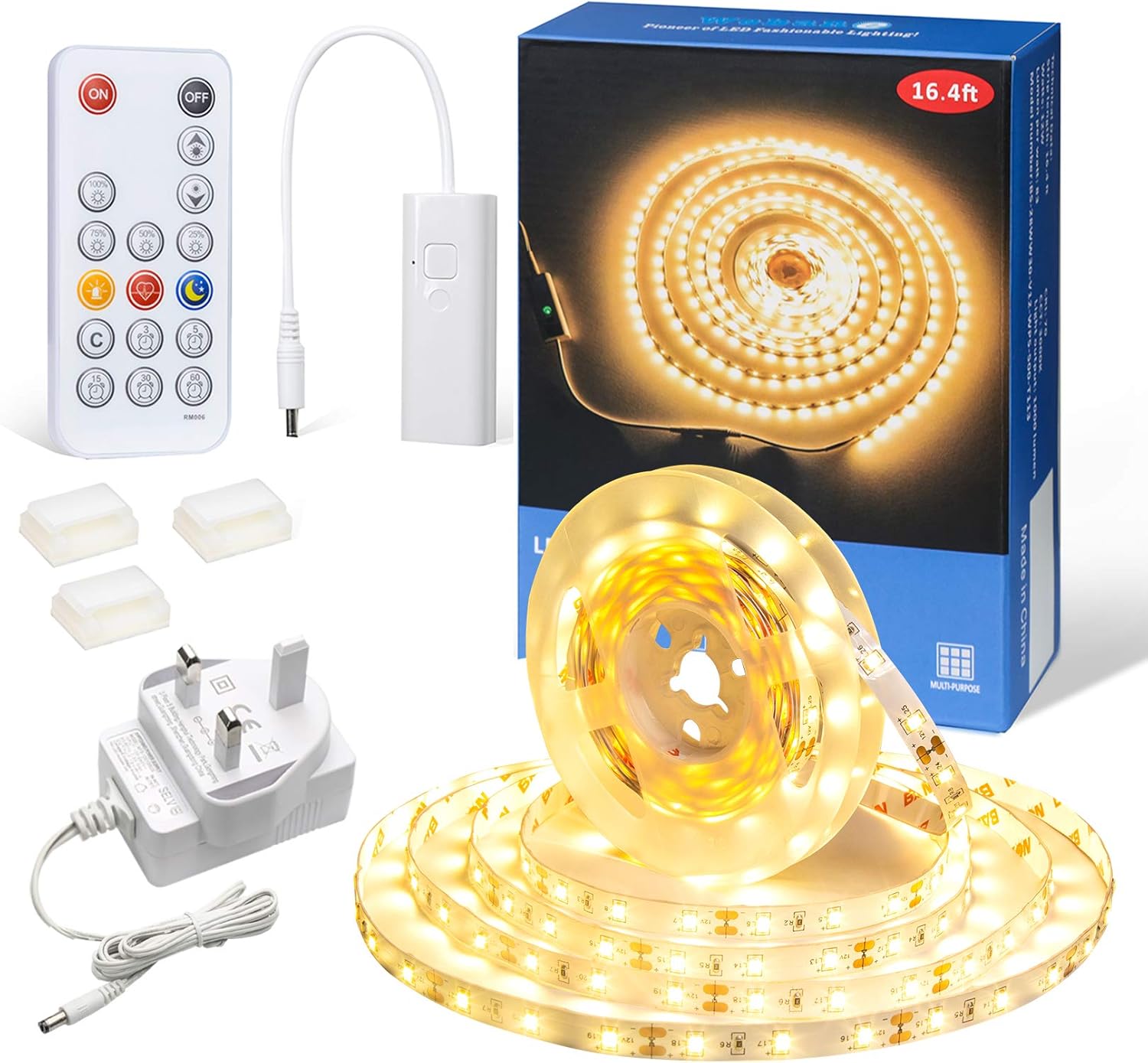 WOBANE 5m LED Strip Lights Warm White,Dimmable LED Light Strip Kit,3000K Tape Li...