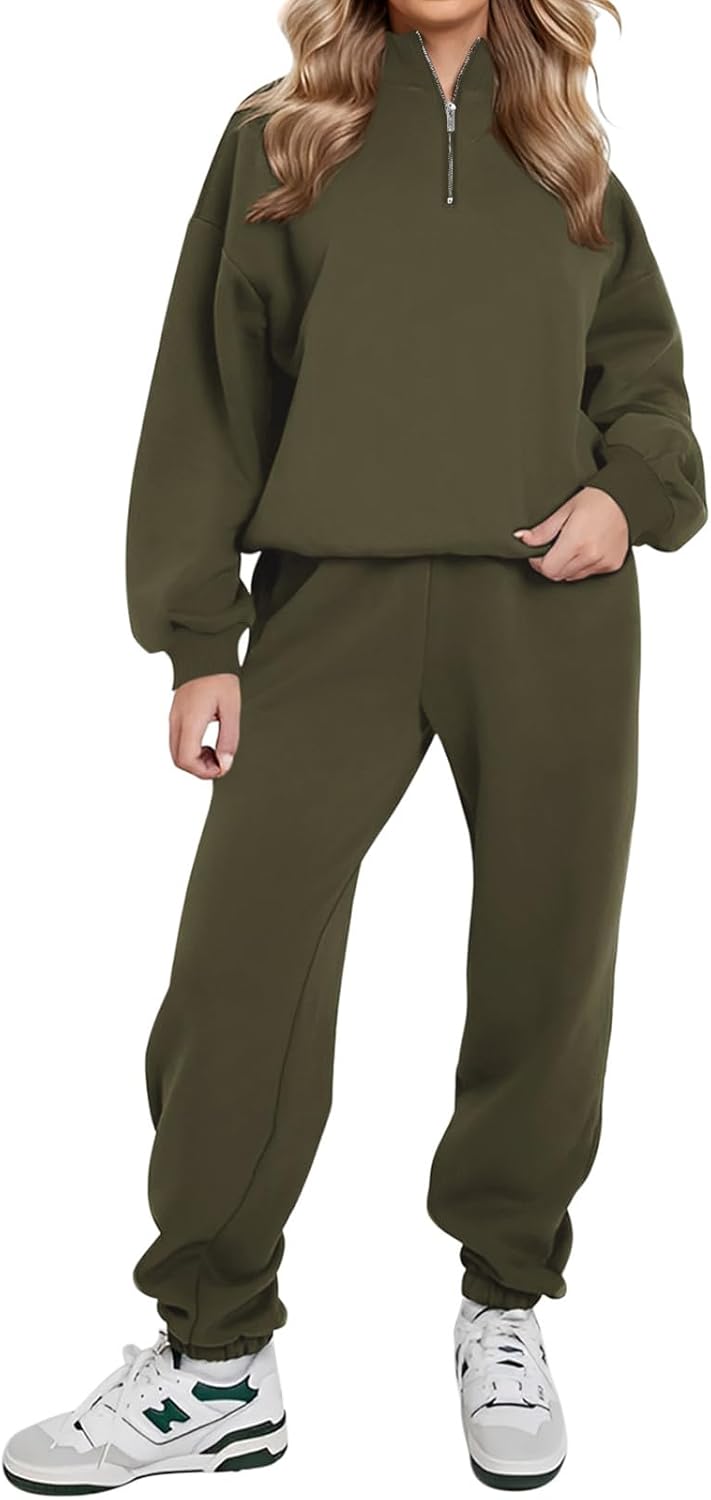 REORIA Women Warm Half Zip Cotton Lounge Wear Sets Soft Co Ord Sets Plus Size Tw...