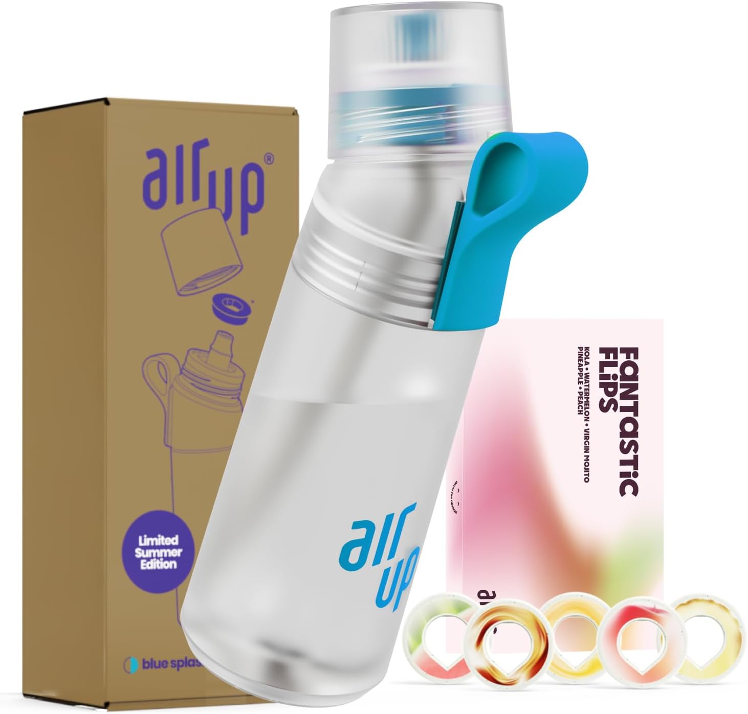AIR UP® water bottle Gen2 original starter set with pods in 5 flavours I 600ml d...