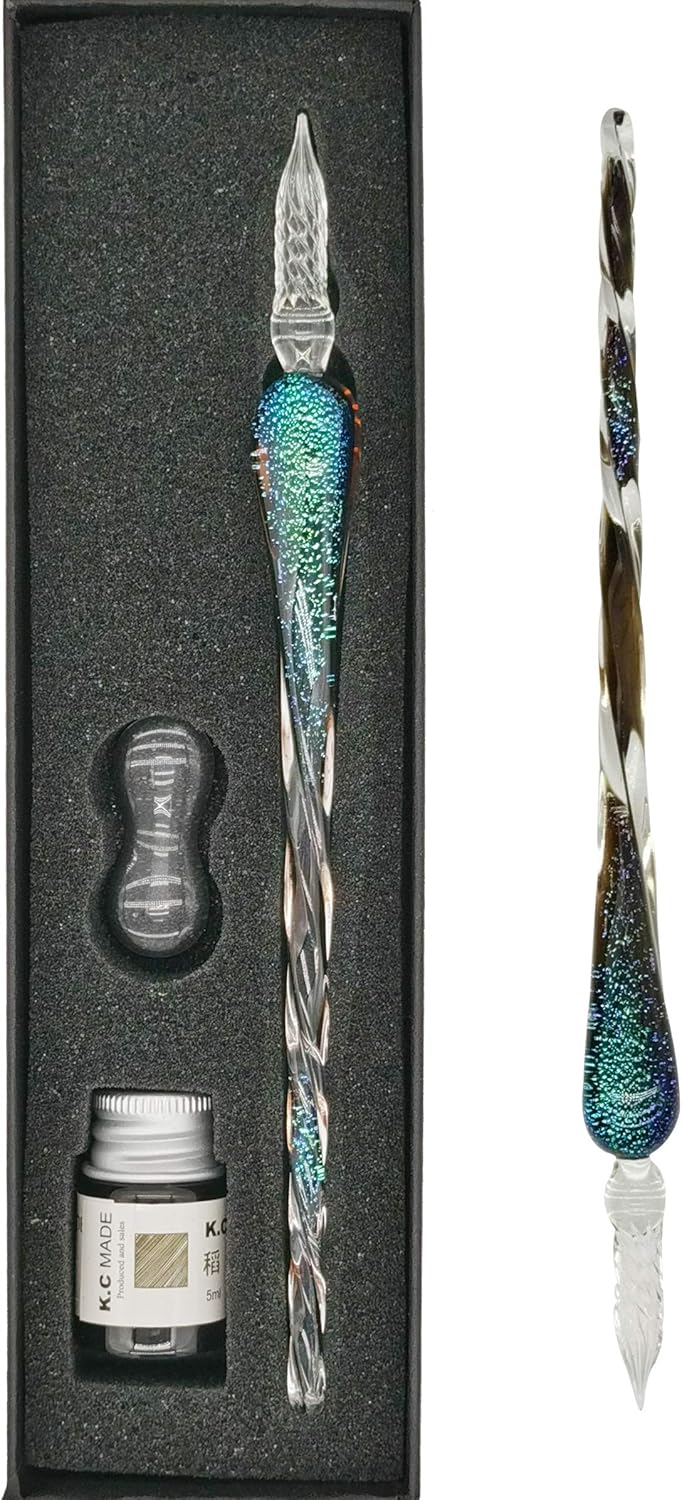EACHHAHA Glass Dip Pen and Ink Set, Glass Calligraphy Pens with Ink and Holder,C...