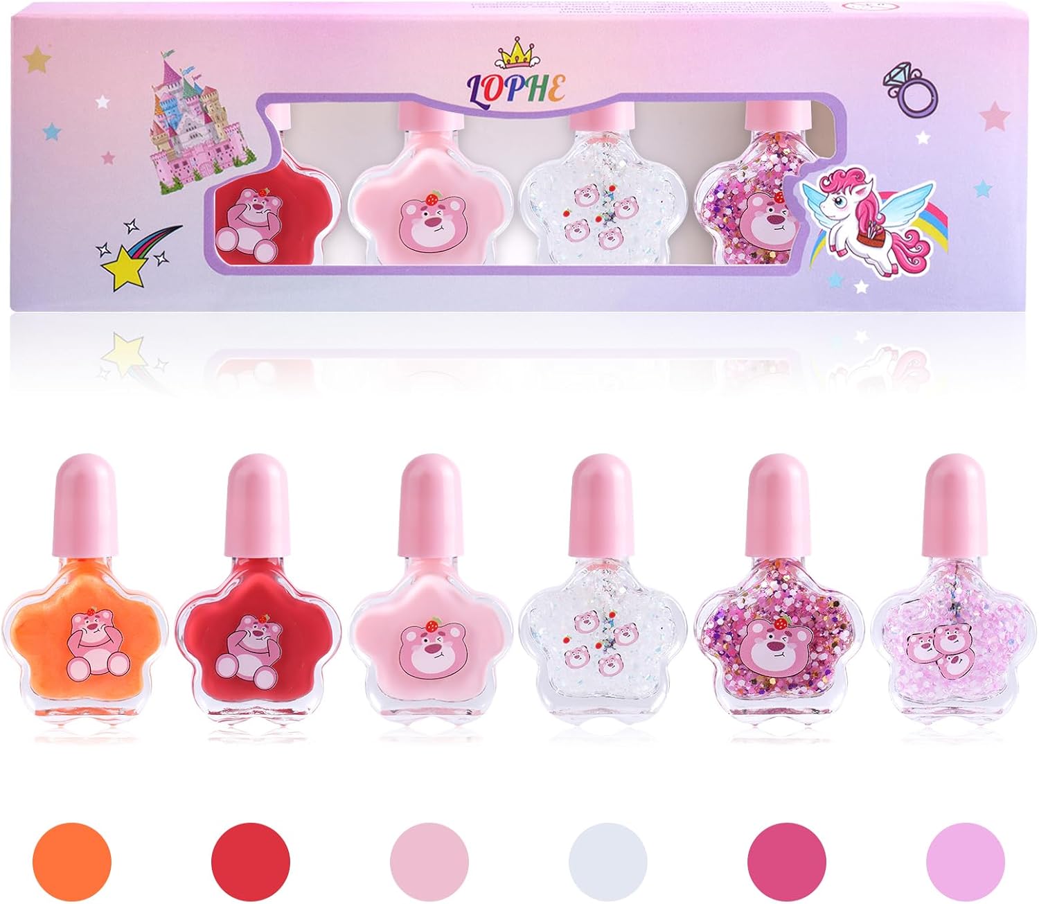 LOPHE Nail Polish Set for Kids, 6 Rainbow Colors Kids Nail Varnish Set, Non-Toxi...