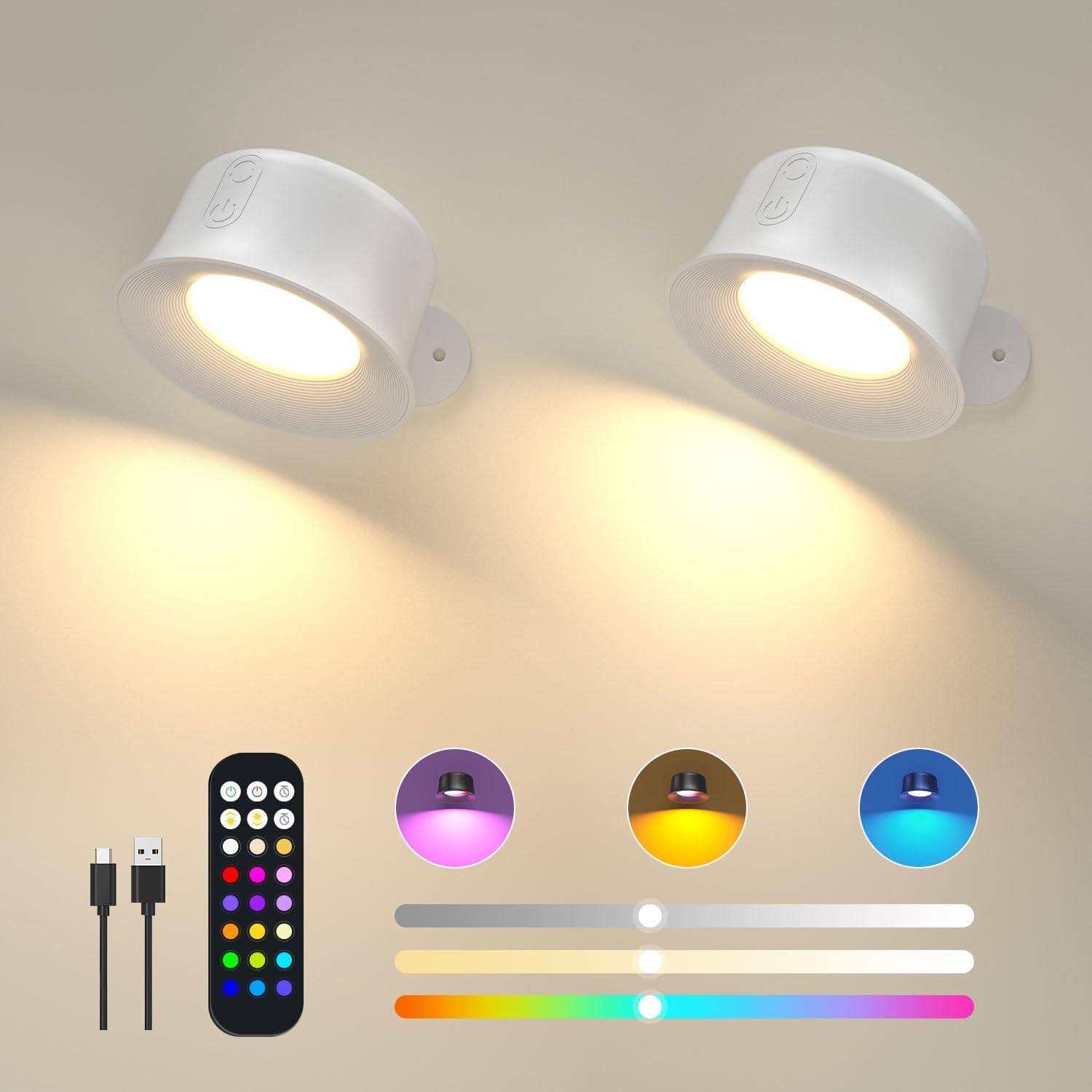 FULEN Wall Lights, LED Wall Lamp with RGB 18 Colors, 3200mAh Rechargeable Batter...