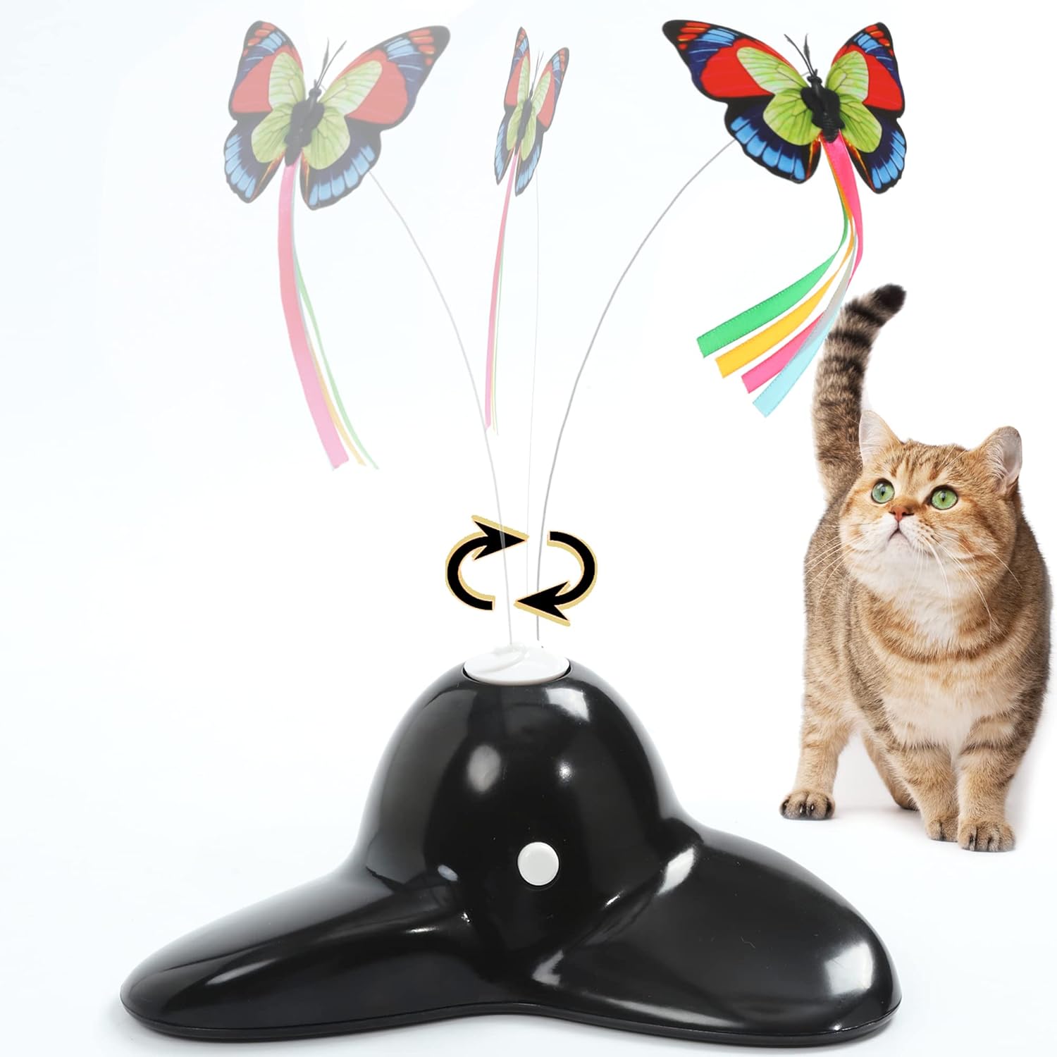 Vealind Indoor Interactive Play Teaser Cat Toy with 360°Electric Rotating Butter...
