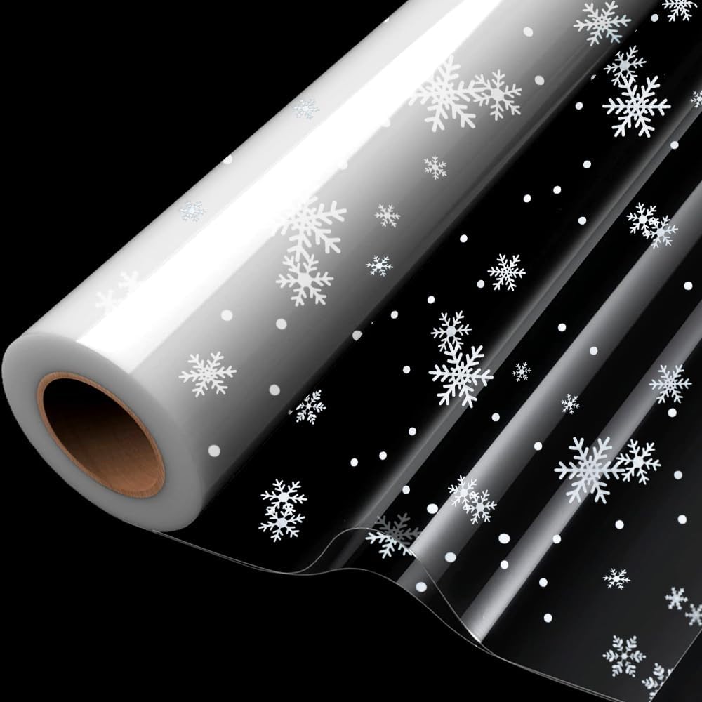 Double Folded 20m×84cm Snowflake Cellophane Wrapping Roll, Cellophane Wrap Roll...
