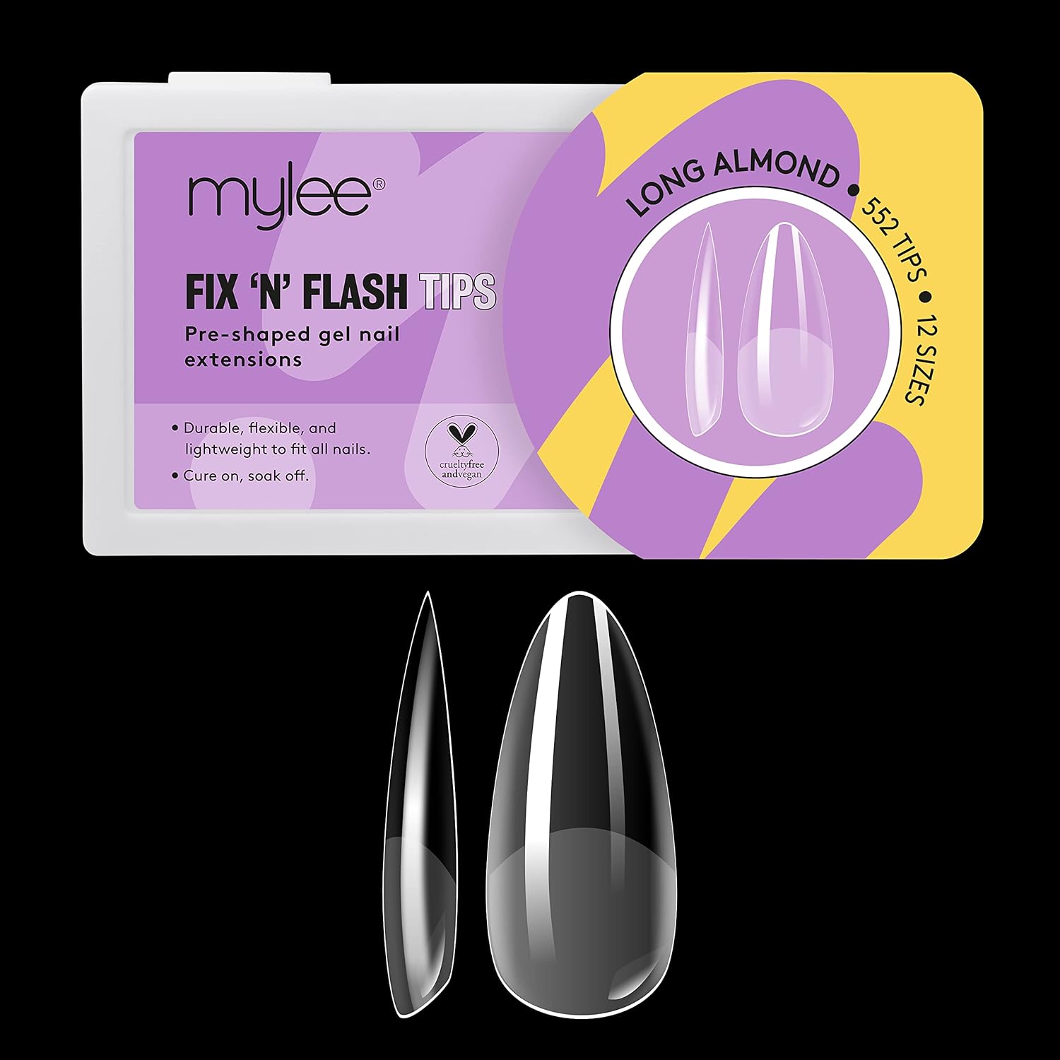 Mylee Fix N Flash Soft Gel Tips - Long Almond - 552 PCS, Full Cover Soft Gel Nai...
