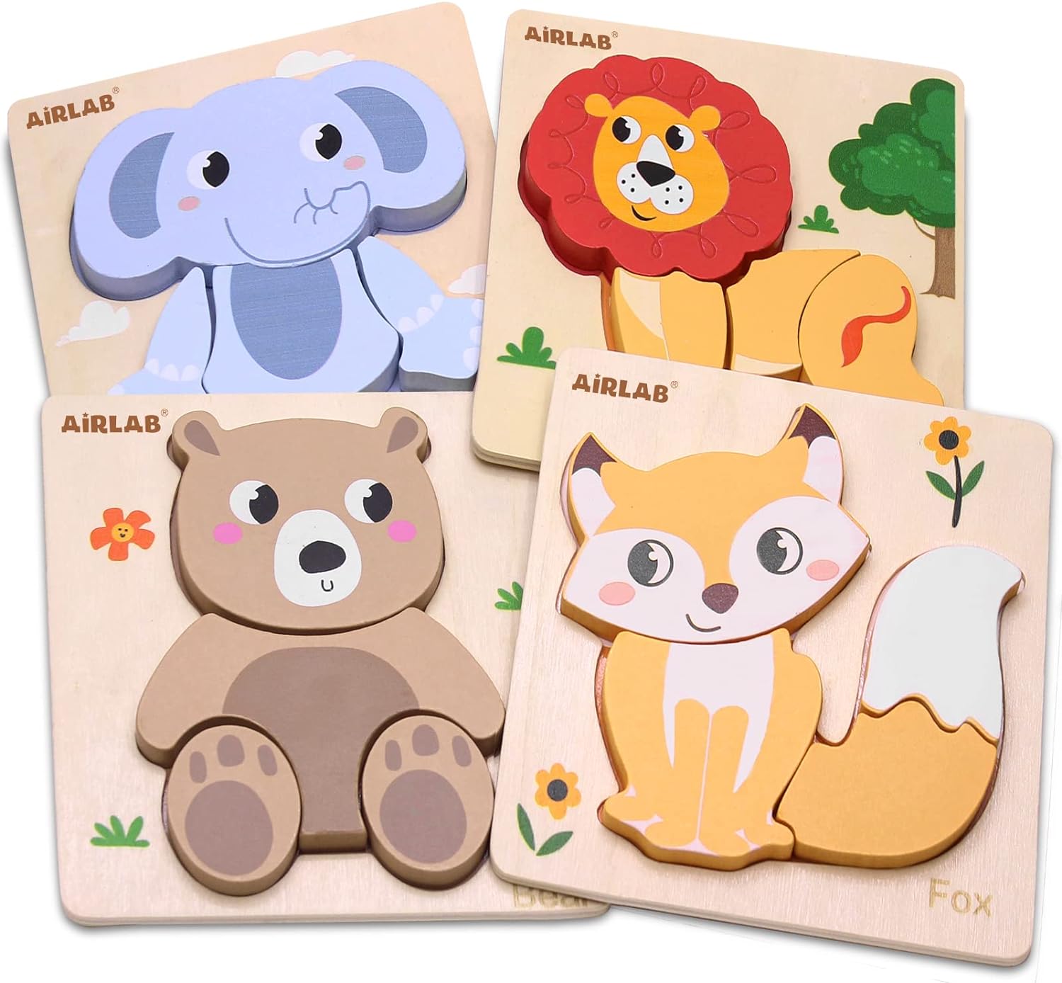 Airlab Wooden Puzzles for Toddlers Over 1 2 3+ Year Old Baby Infant Chunky Anima...