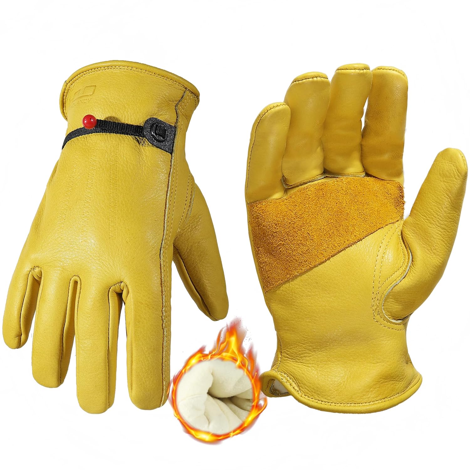 HANDLANDY Winter Leather Work Gloves, Fleece Lined Thermal Gardening Gloves Heav...