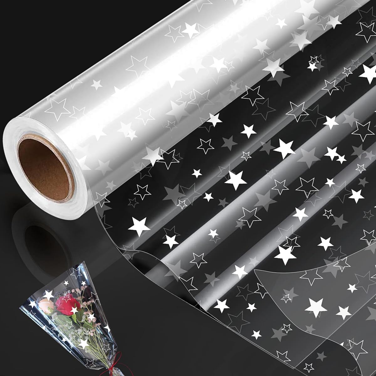 30m×80cm White Star Cellophane Wrap Roll,100% Recyclable ECO Colorful Gift For B...